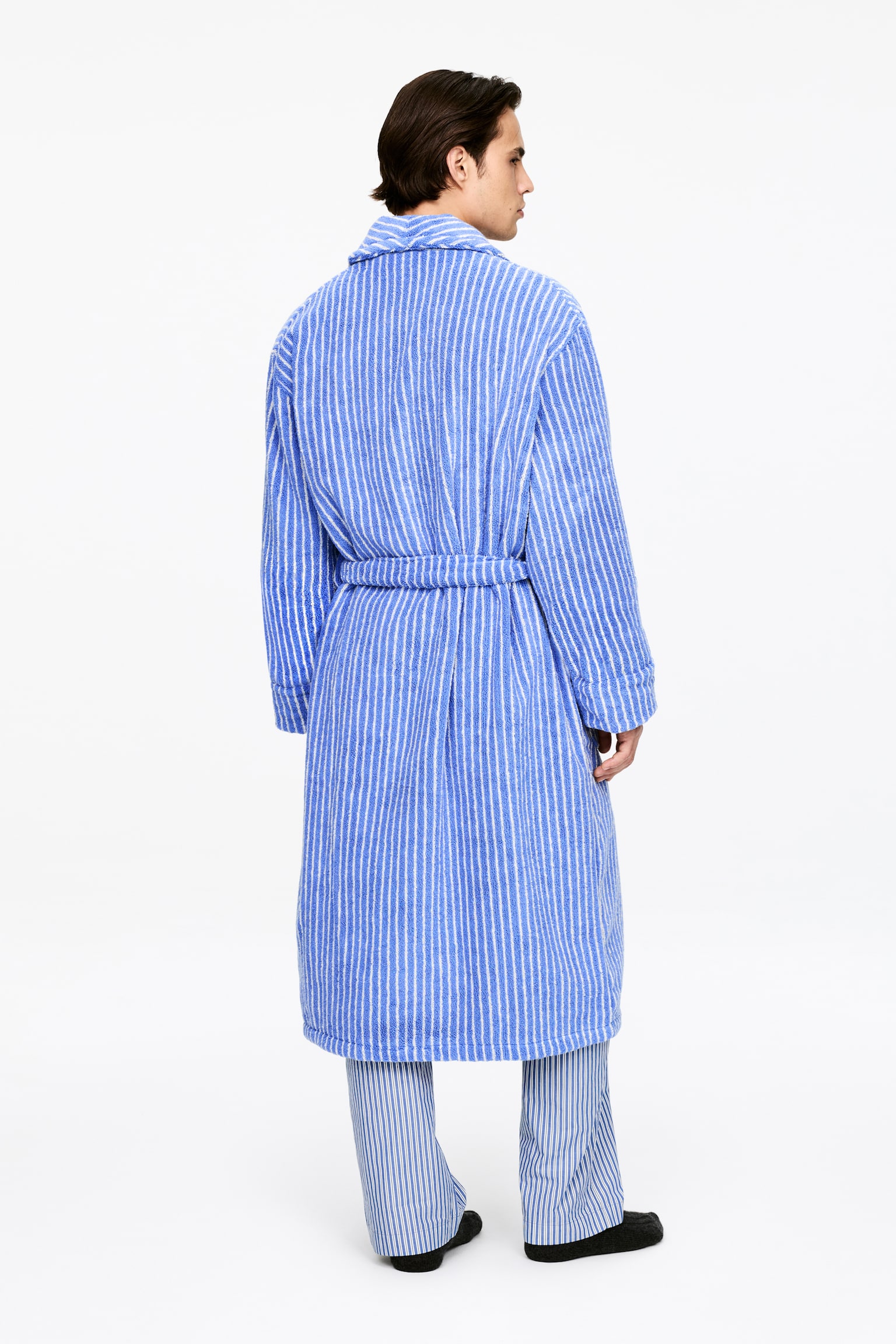 Bademantel aus Baumwollfrottee - Blau/Cremeweiß/Schwarz - 6