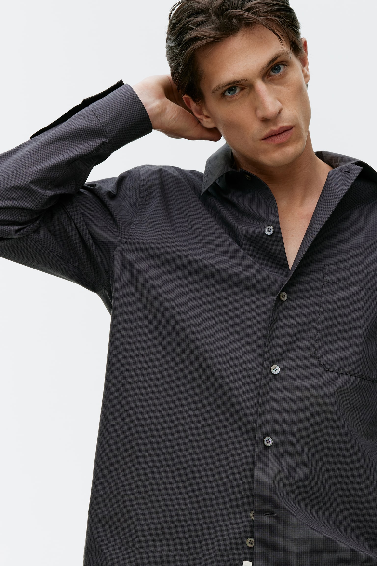 Checkered Poplin Shirt - Black - 3