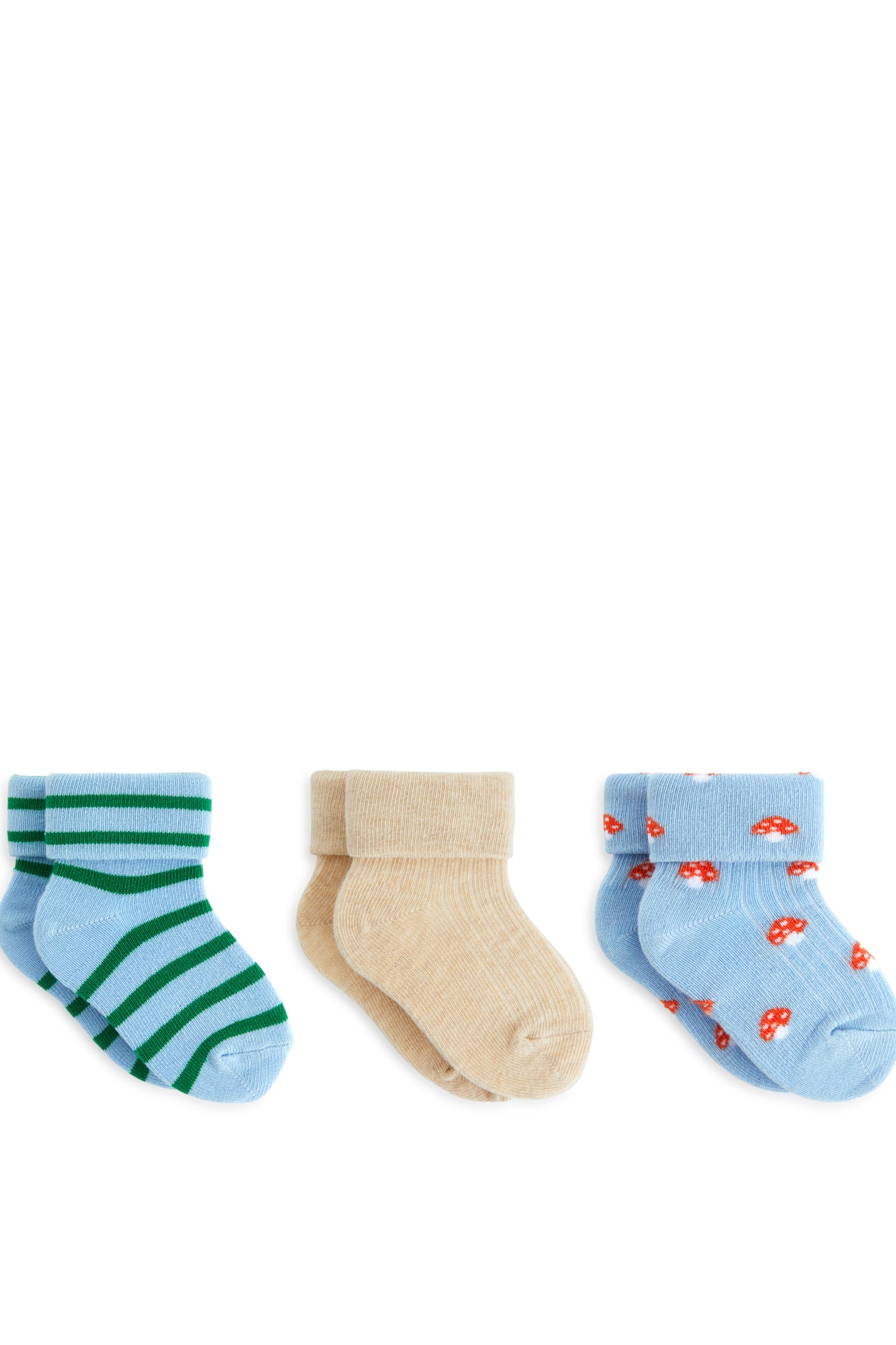 Rib Socks Set of 3 Pairs - Light Blue/Beige/Red/Beige - 1