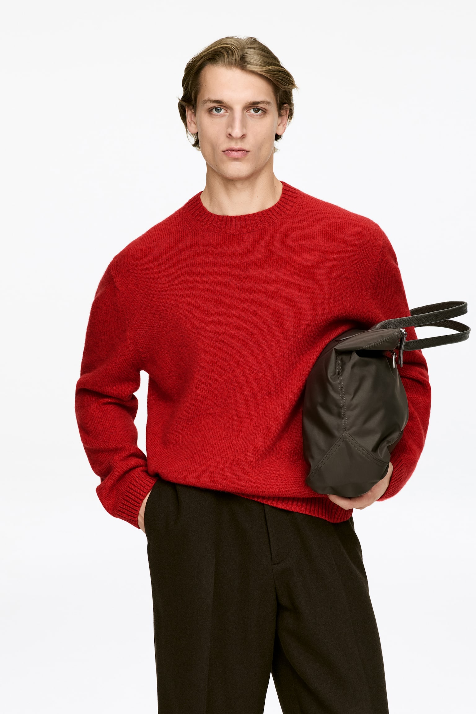 Maglione girocollo in lana - Rosso/Bianco sporco/Blu mélange - 1