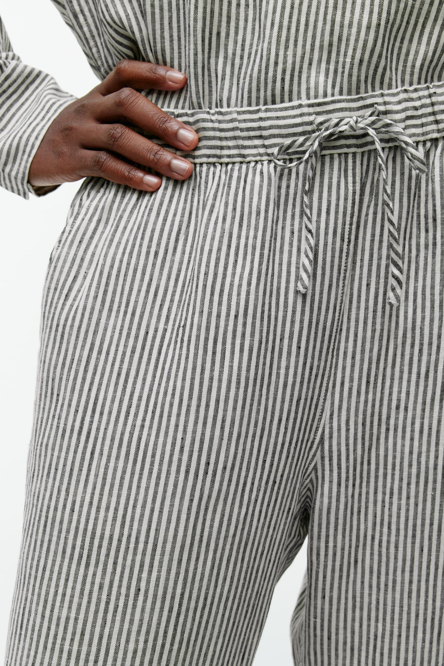 Linen Drawstring Trousers - Off White/Black/Black/Beige - 7