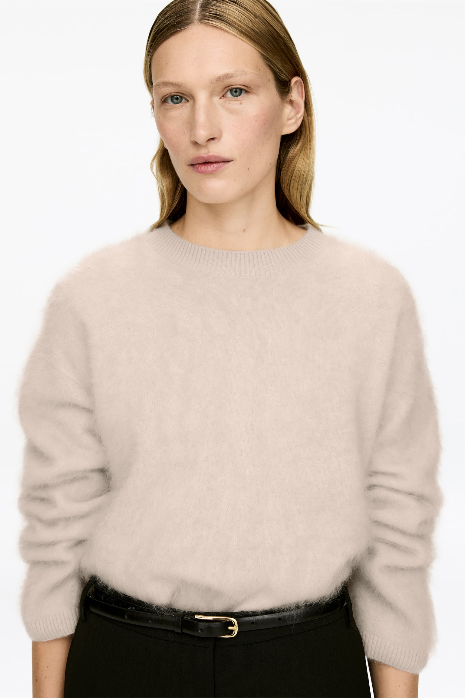 Pullover aus reinem, gebürstetem Kaschmir​ - Altrosa/Dunkelbraun - 5