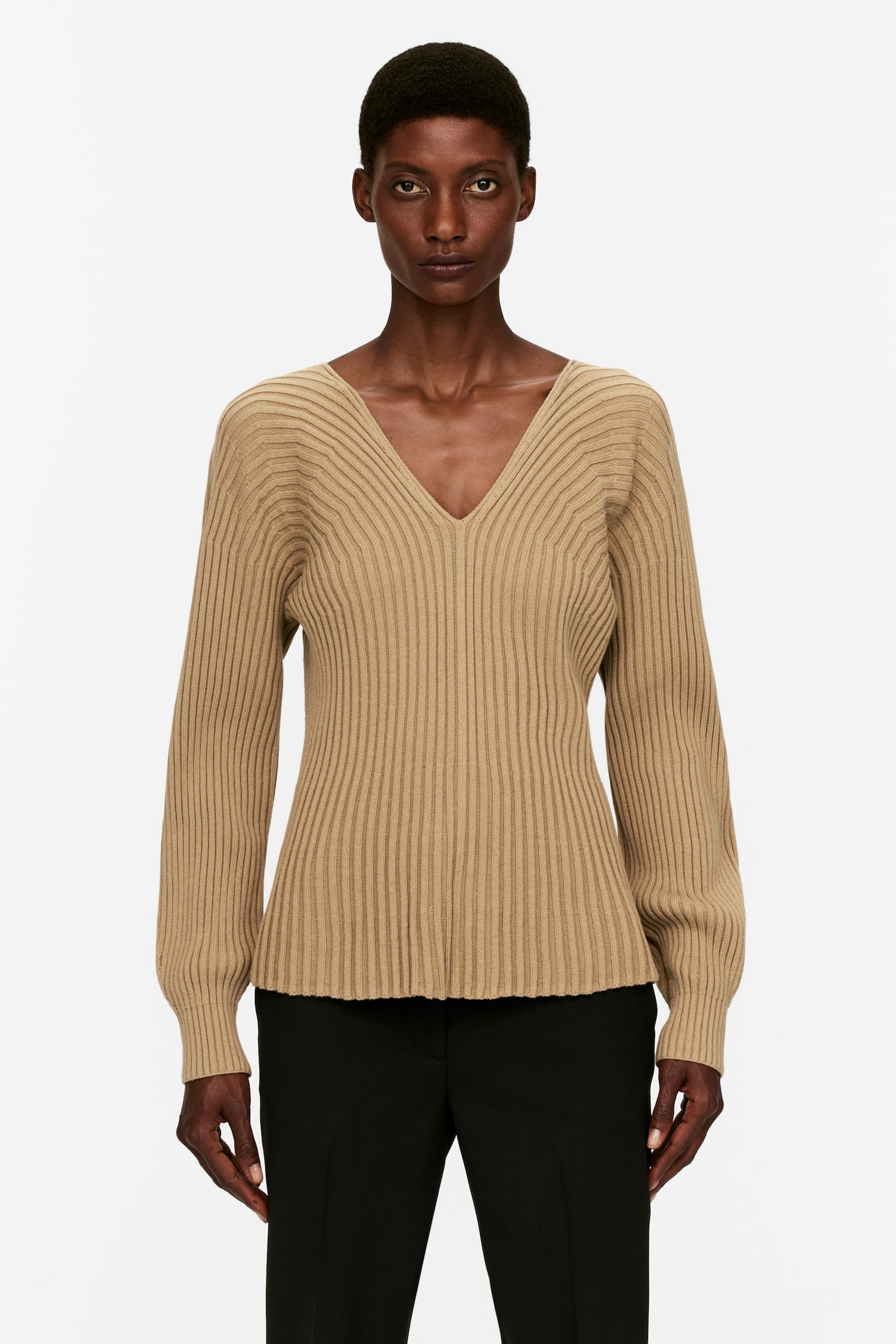 Rib-Knitted Cotton Jumper - Dark Beige - 1