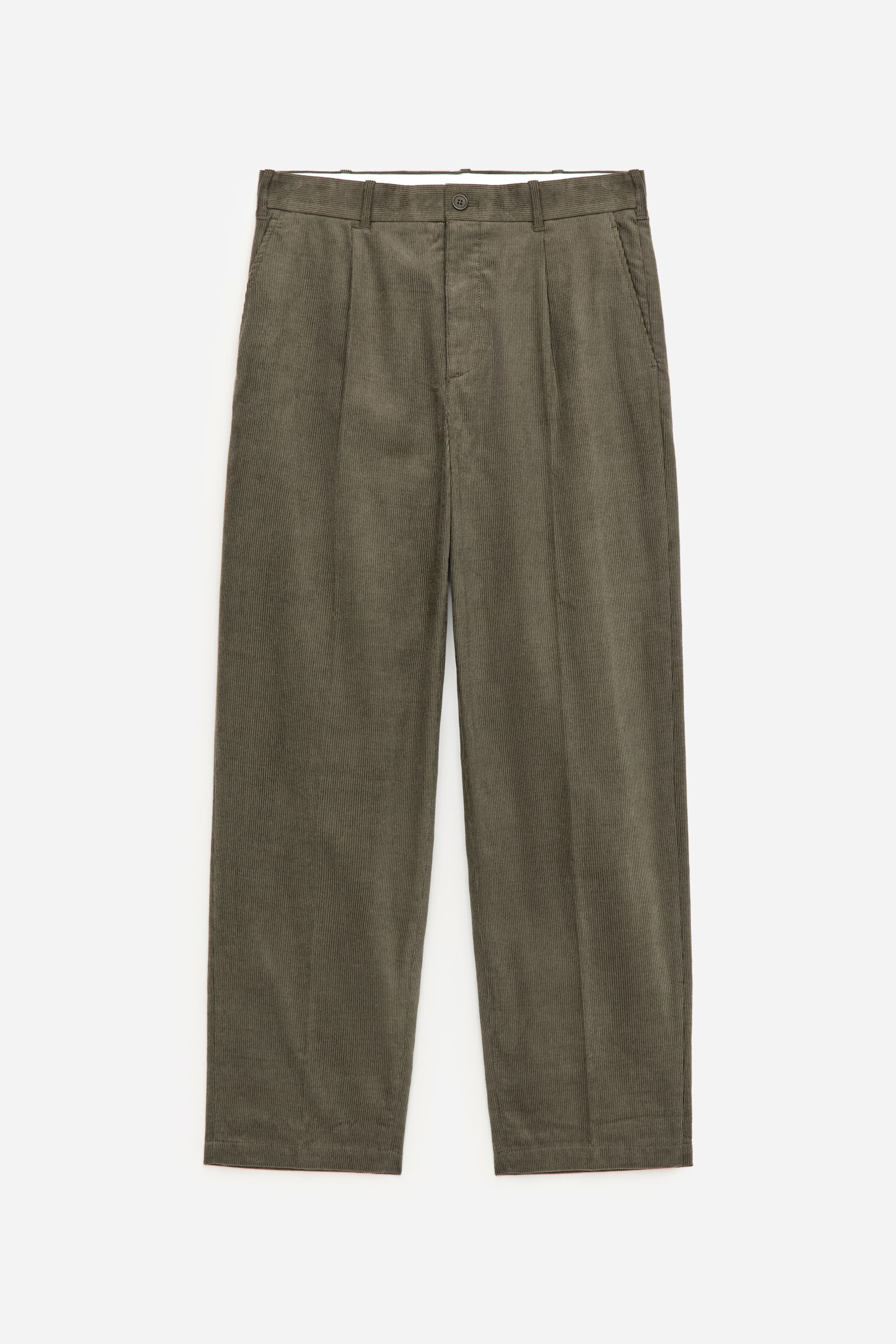 Uvoľnené manšestrové nohavice - Zelená/Čierny - 2