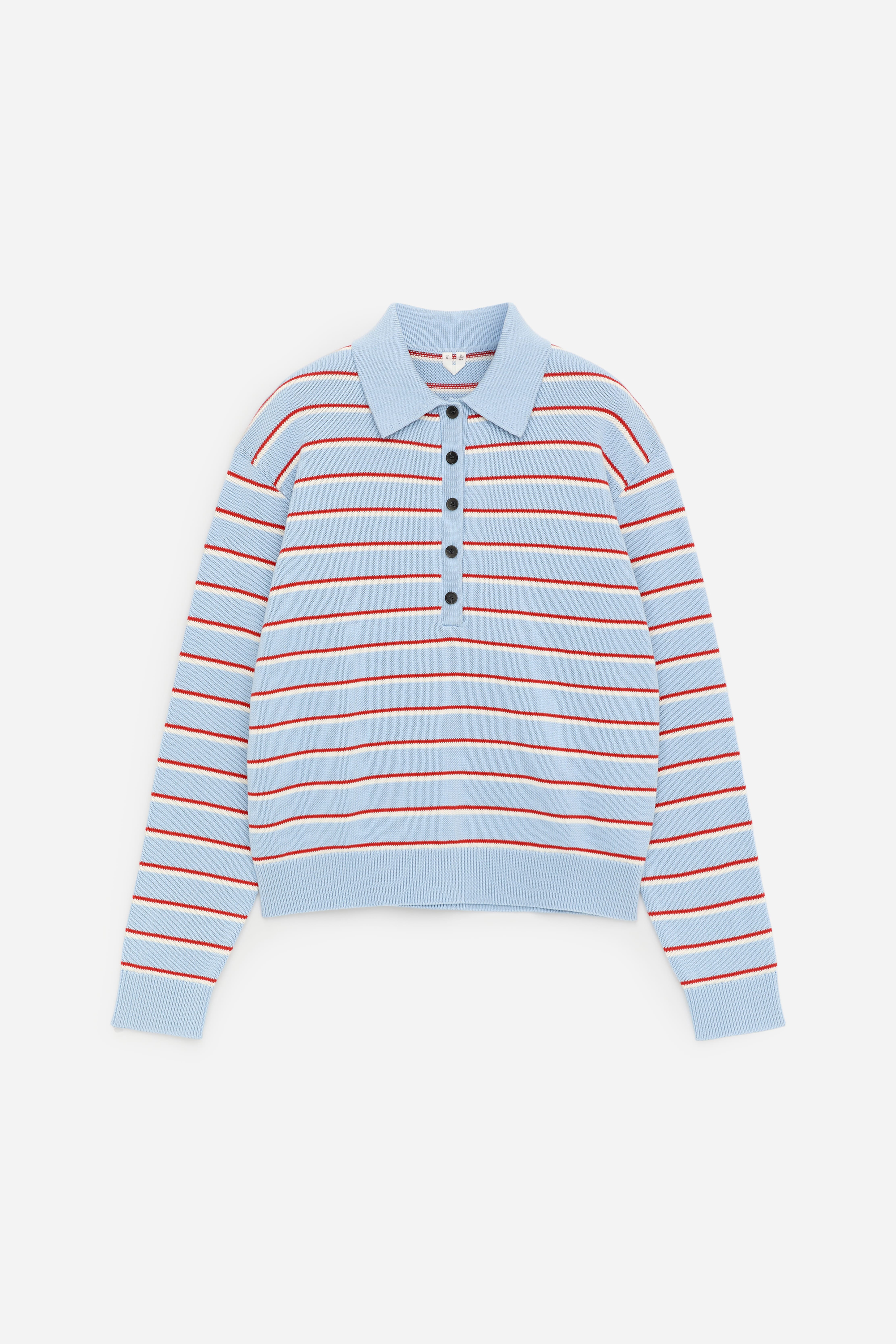 Strikket poloskjorte - Blå/rød/hvit/Beige/stripet