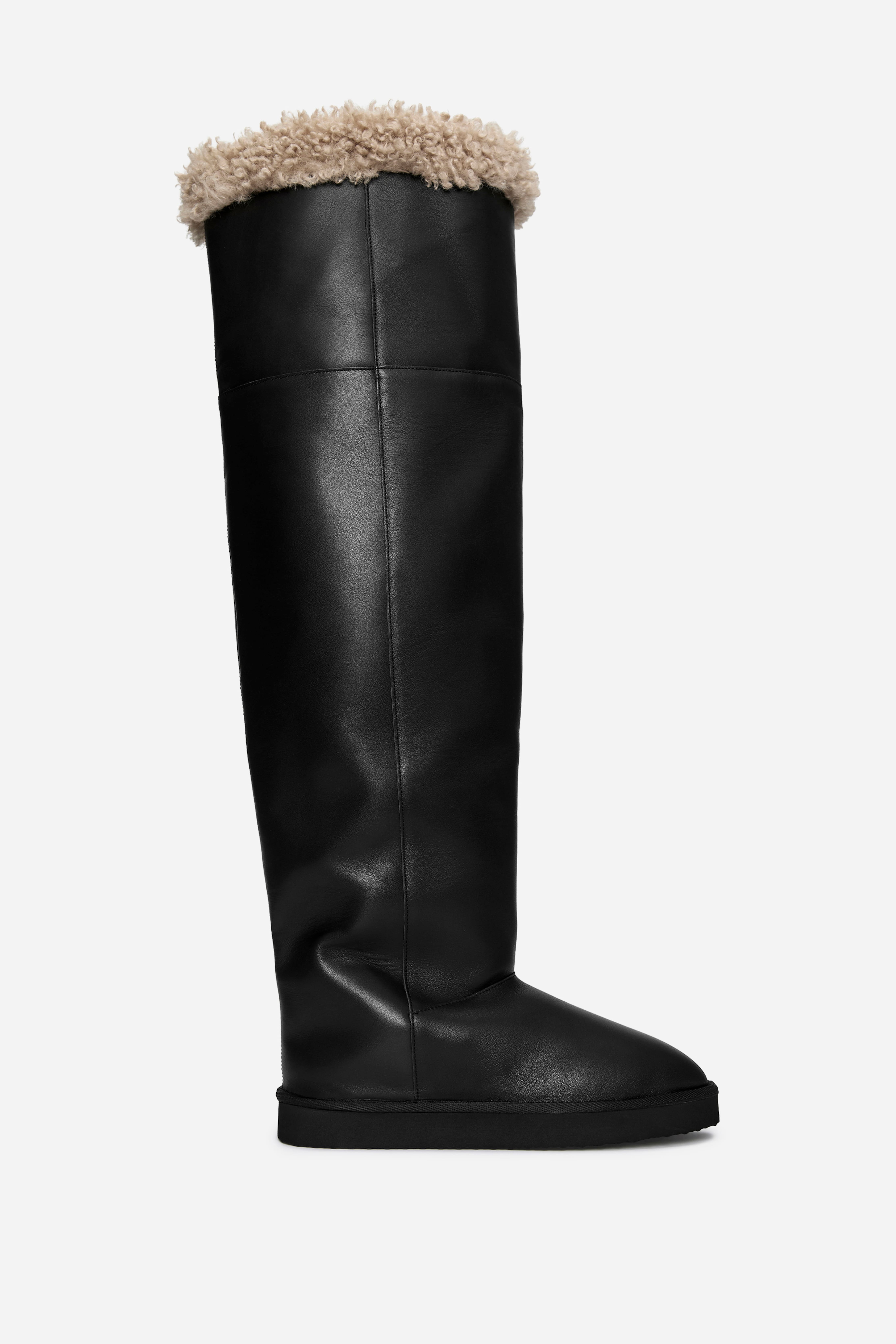 Overknee-Stiefel aus Leder - Schwarz