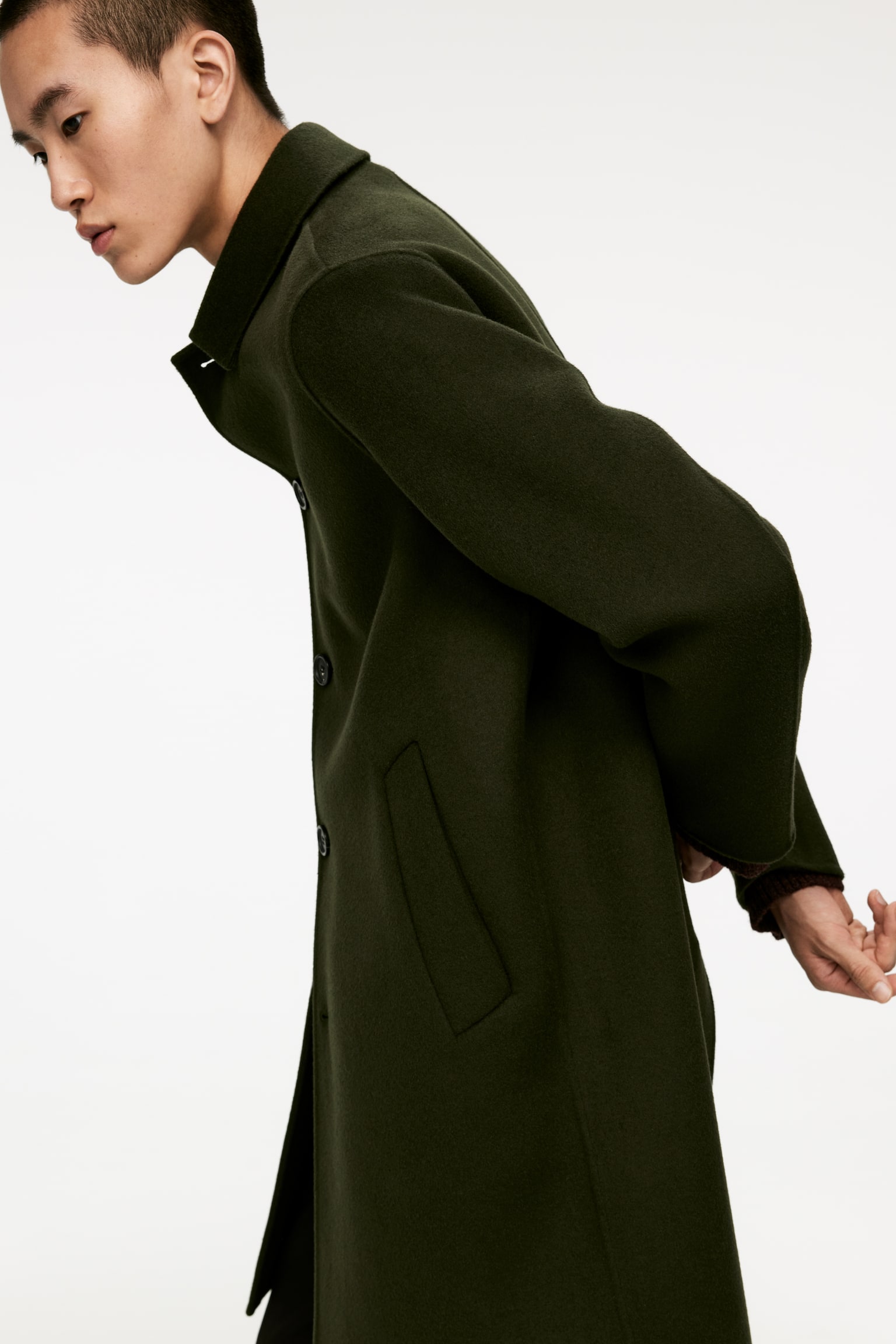 Double-Face Wool Blend Coat - Dark Green/Dark Blue - 7