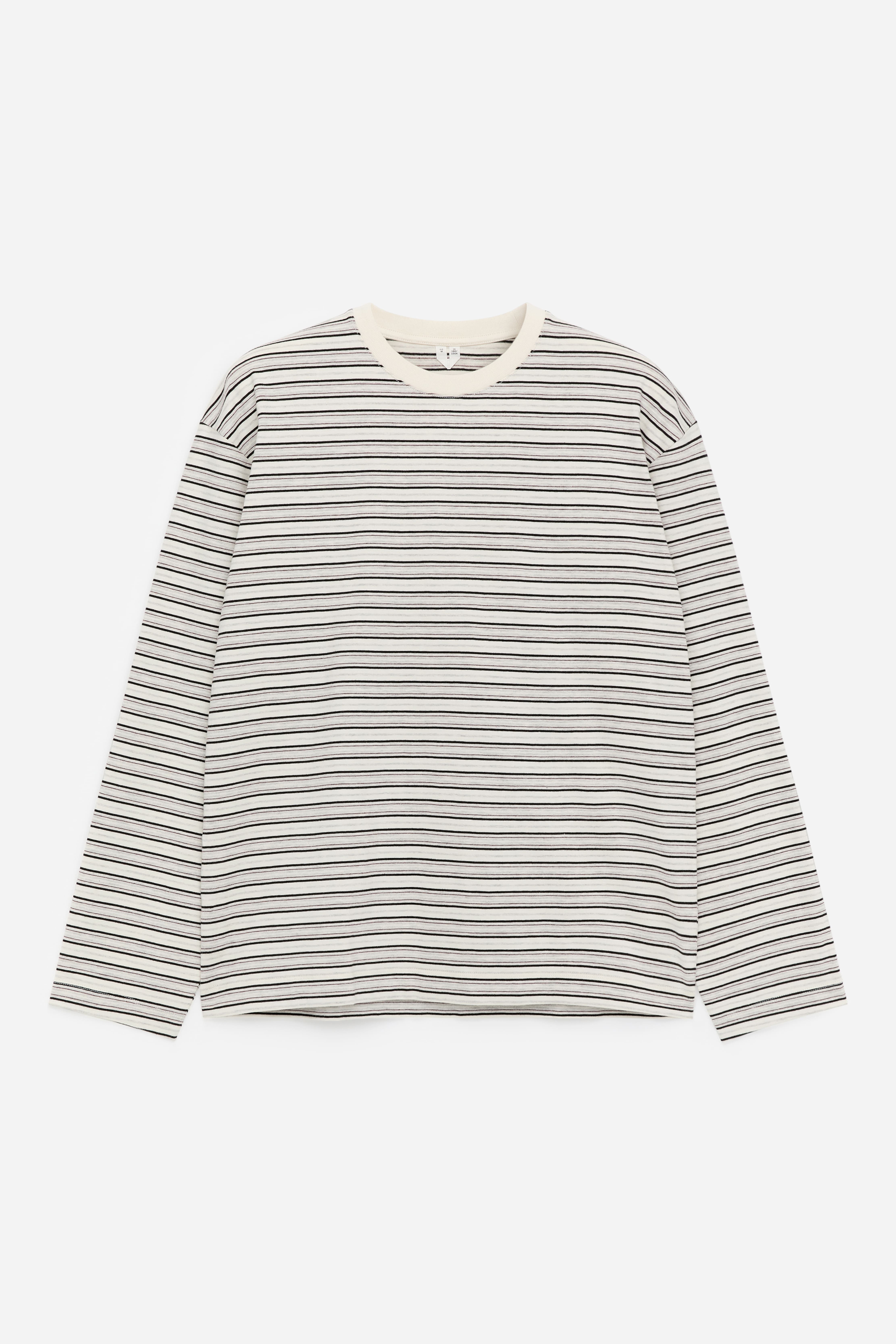 Lockeres Langarmshirt - Cremeweiß/Schwarz/Pflaume