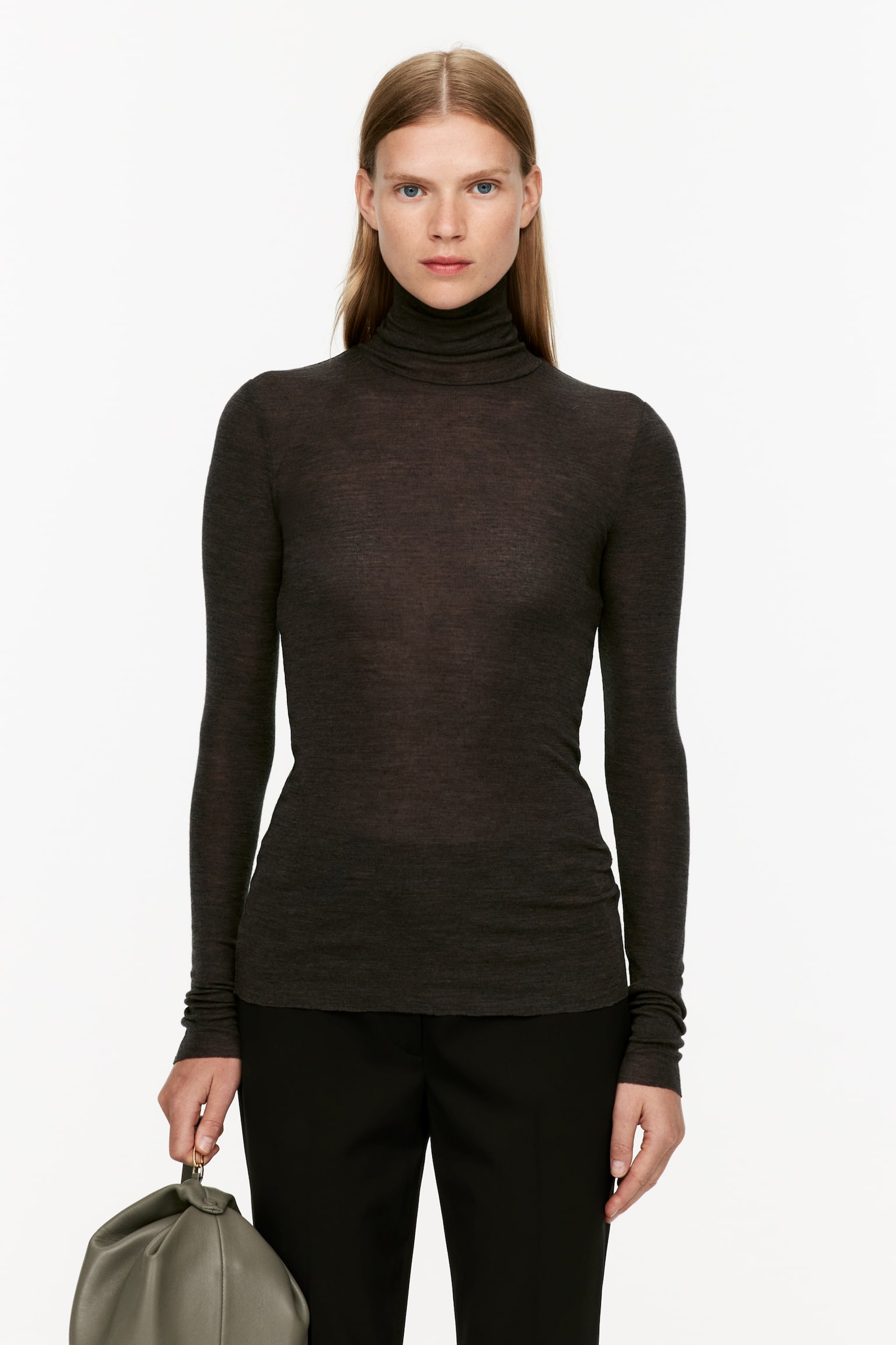 Roll-Neck Wool Top - Dark Brown/Beige/Dark Blue/Brown/Dark Grey/Black/Lilac - 1