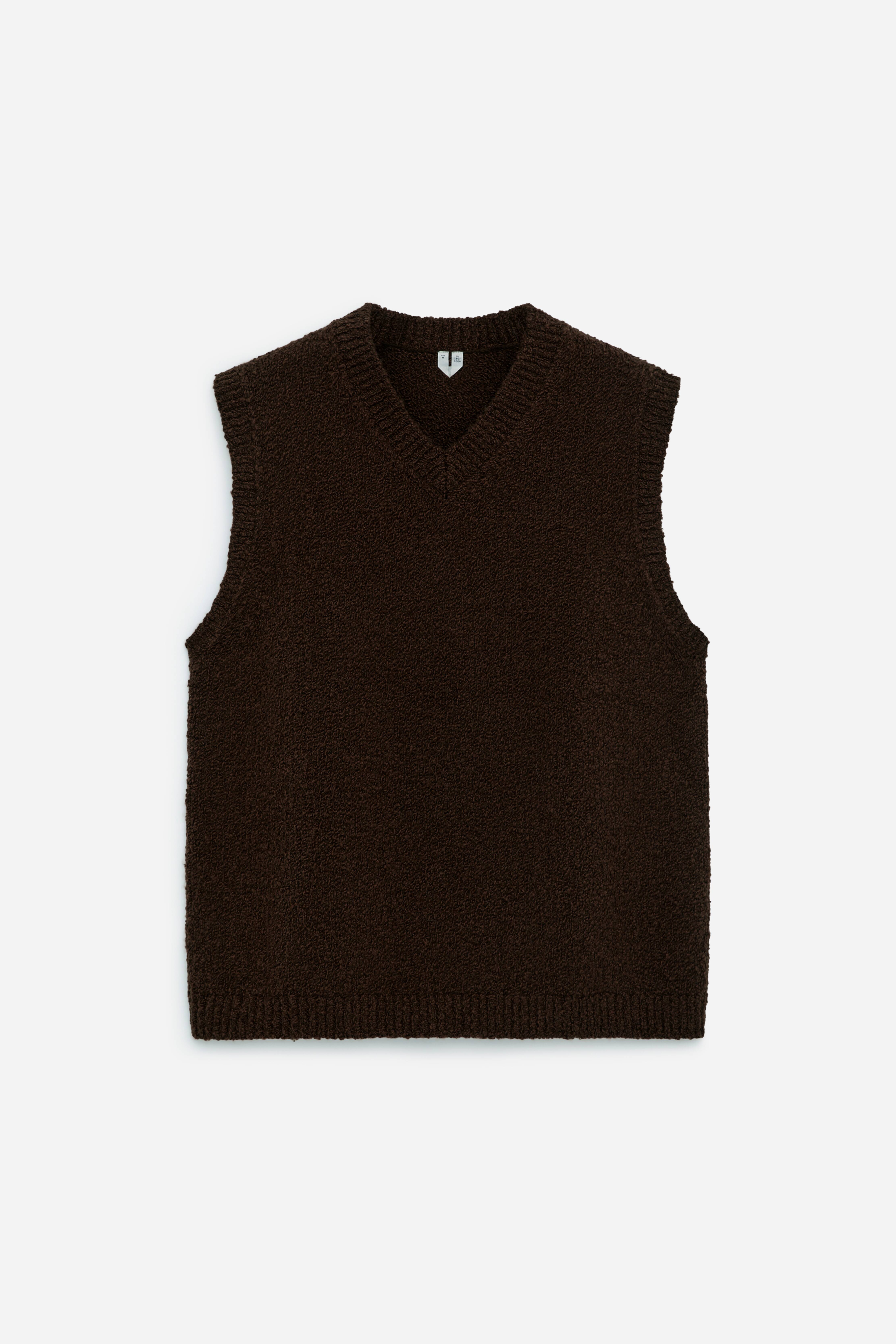 Bouclé-vest med V-hals - Brun