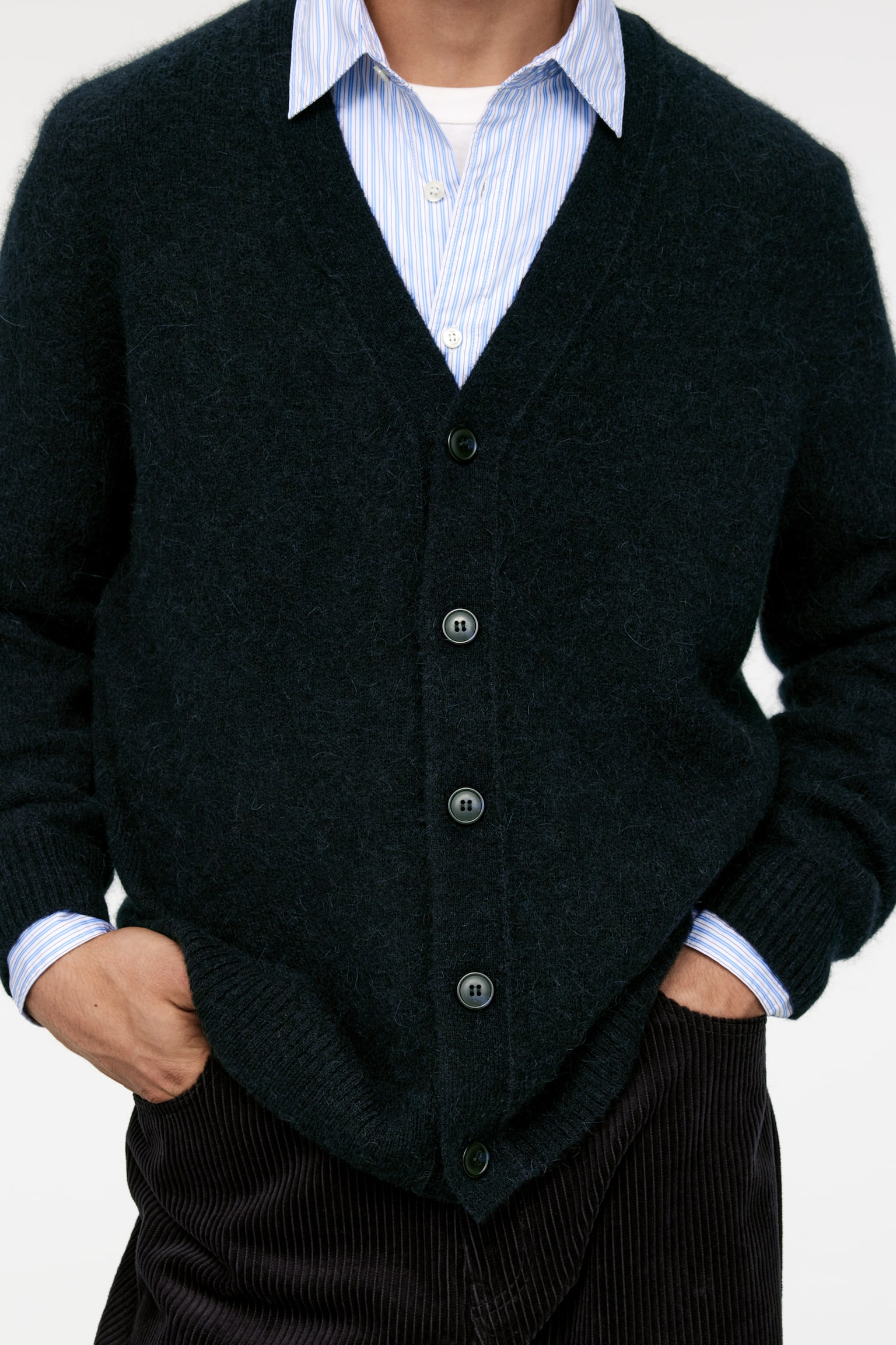 Wool-Alpaca Blend Cardigan - Dark Blue/Dark Beige/Black - 4