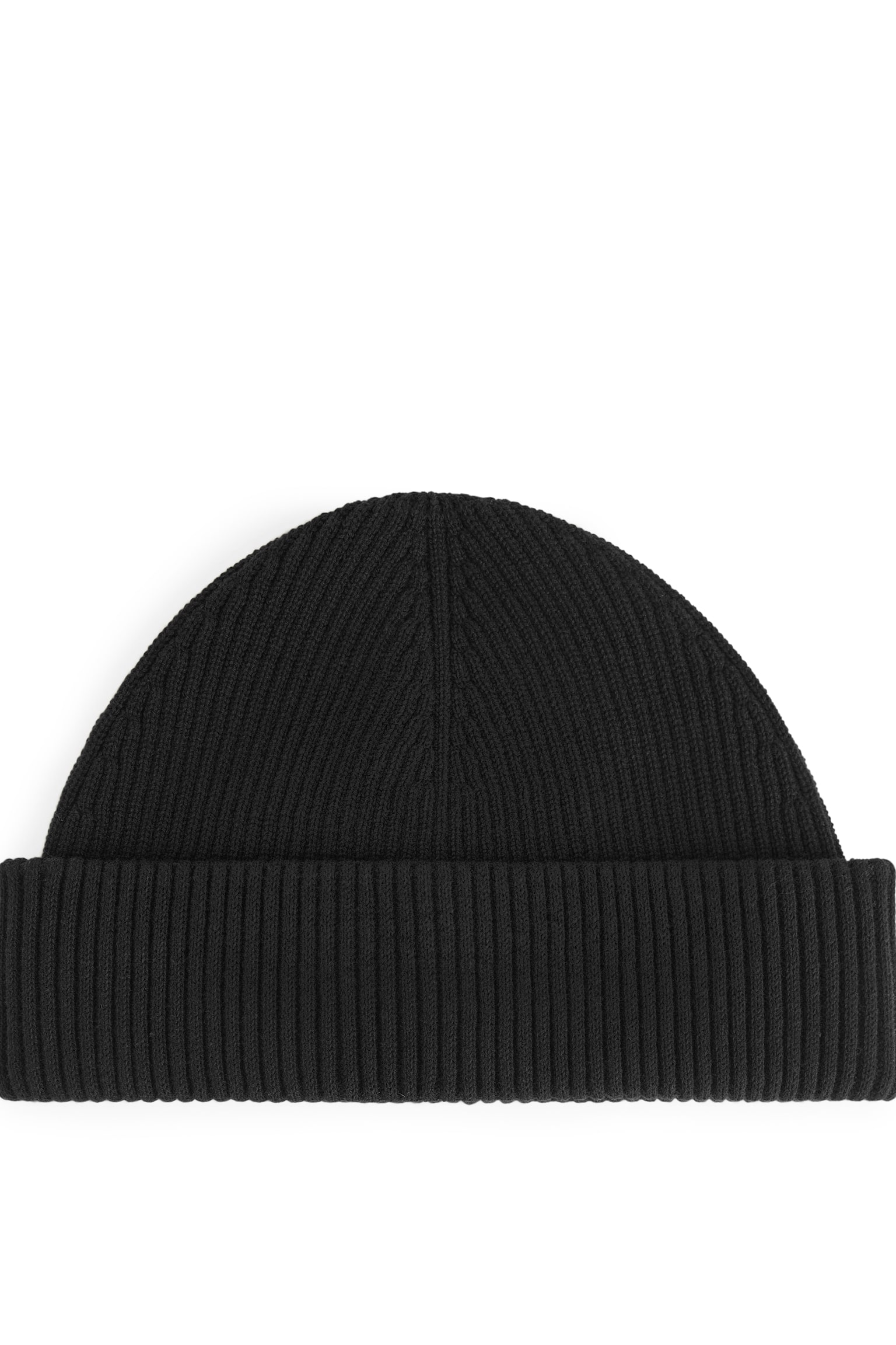 Short Ribbed Cotton Beanie - Black
