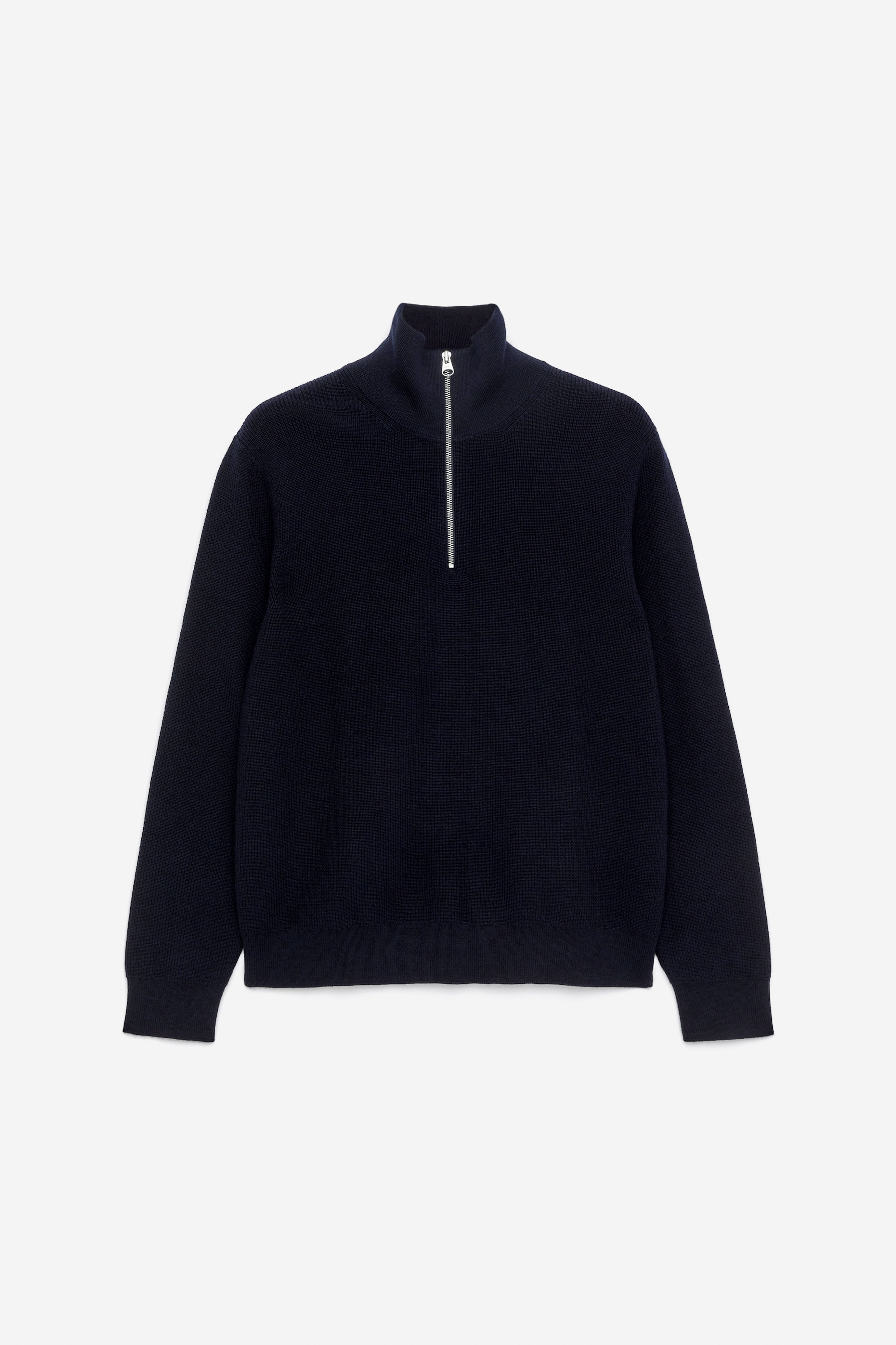 Maglione con mezza cerniera in lana e cotone - Blu scuro/Grigio scuro