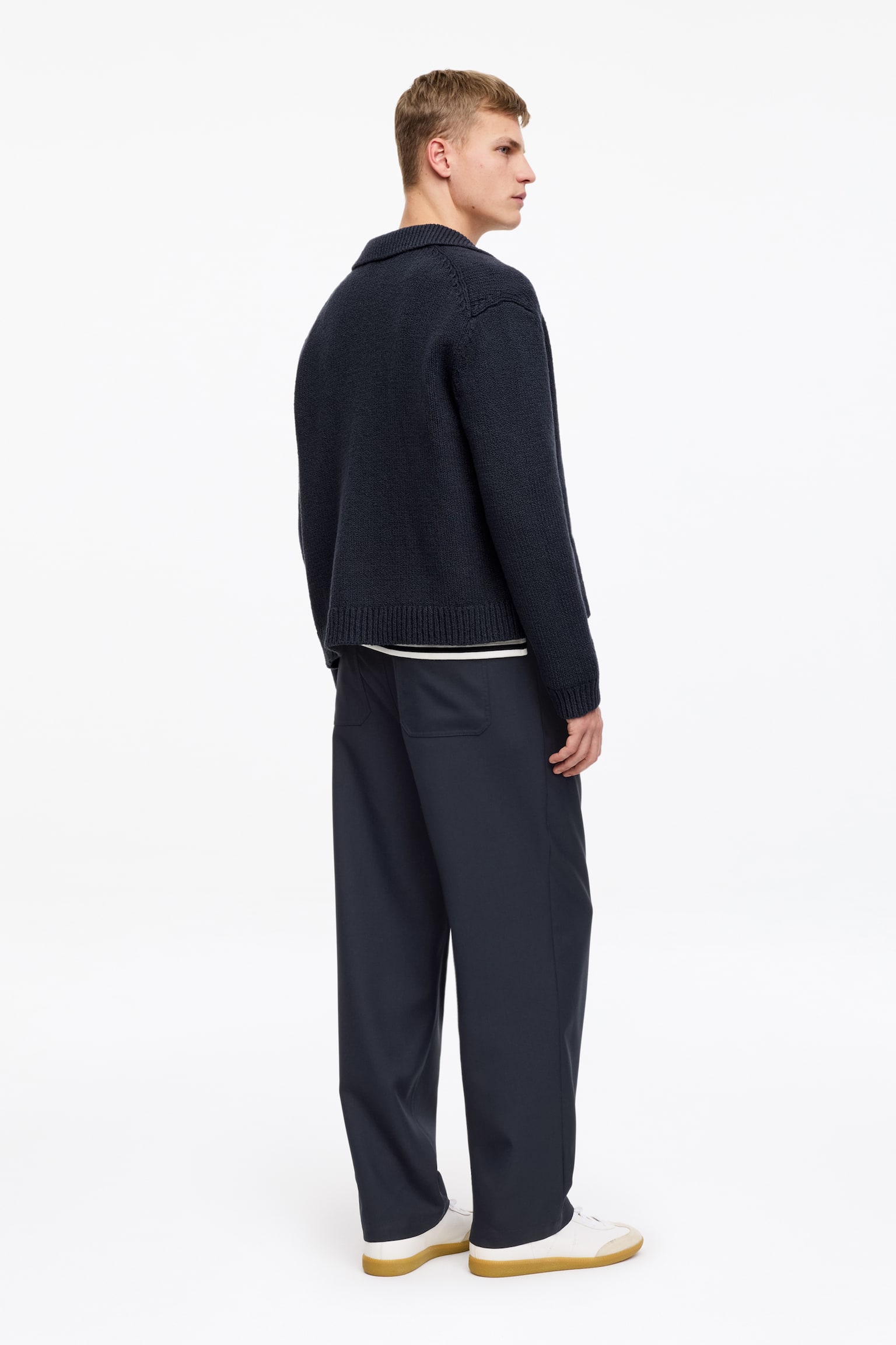 Pantaloni Relaxați din Amestec de Lână - Albastru Închis - 3