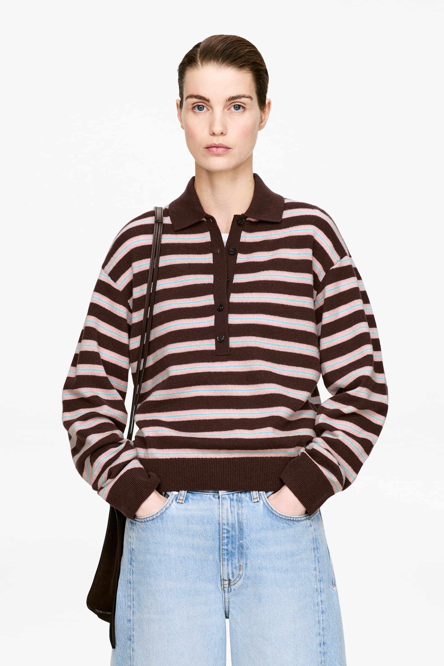 Pull polo en laine - Marron/Gris/Rose/Gris/Jaune/Noir - 1