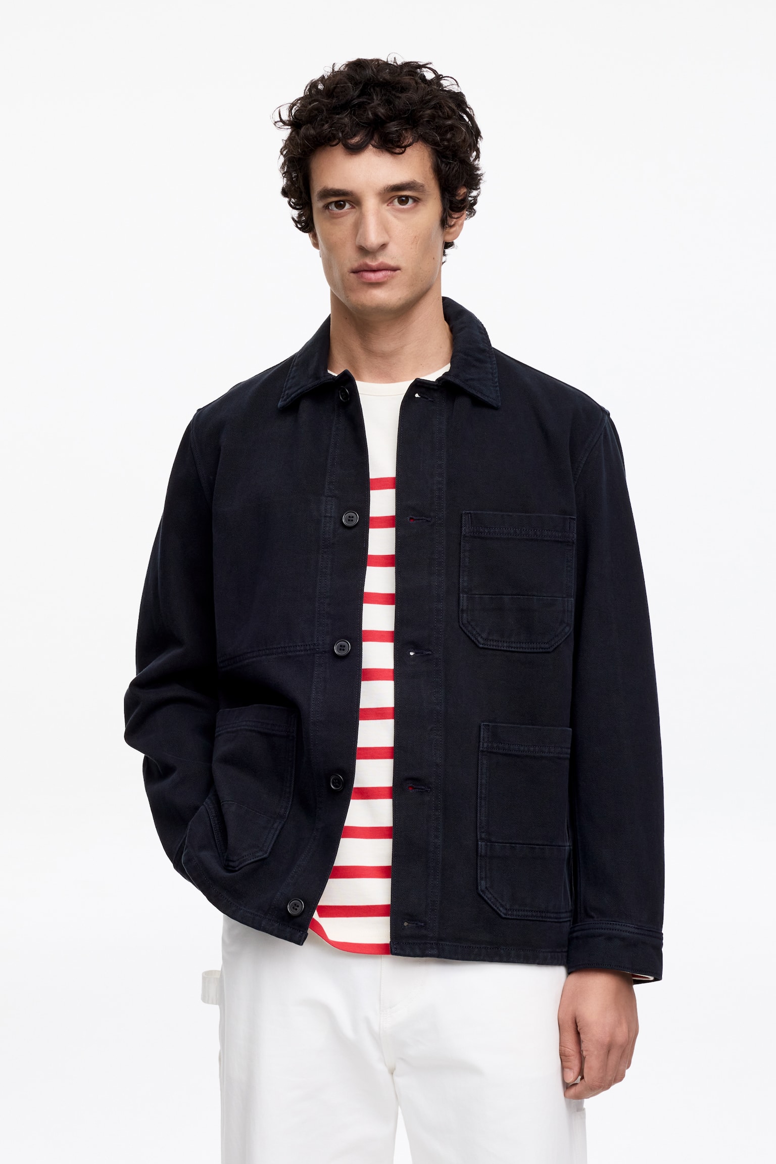 Overshirt i bomullstwill - Mörkblå/Grön - 1