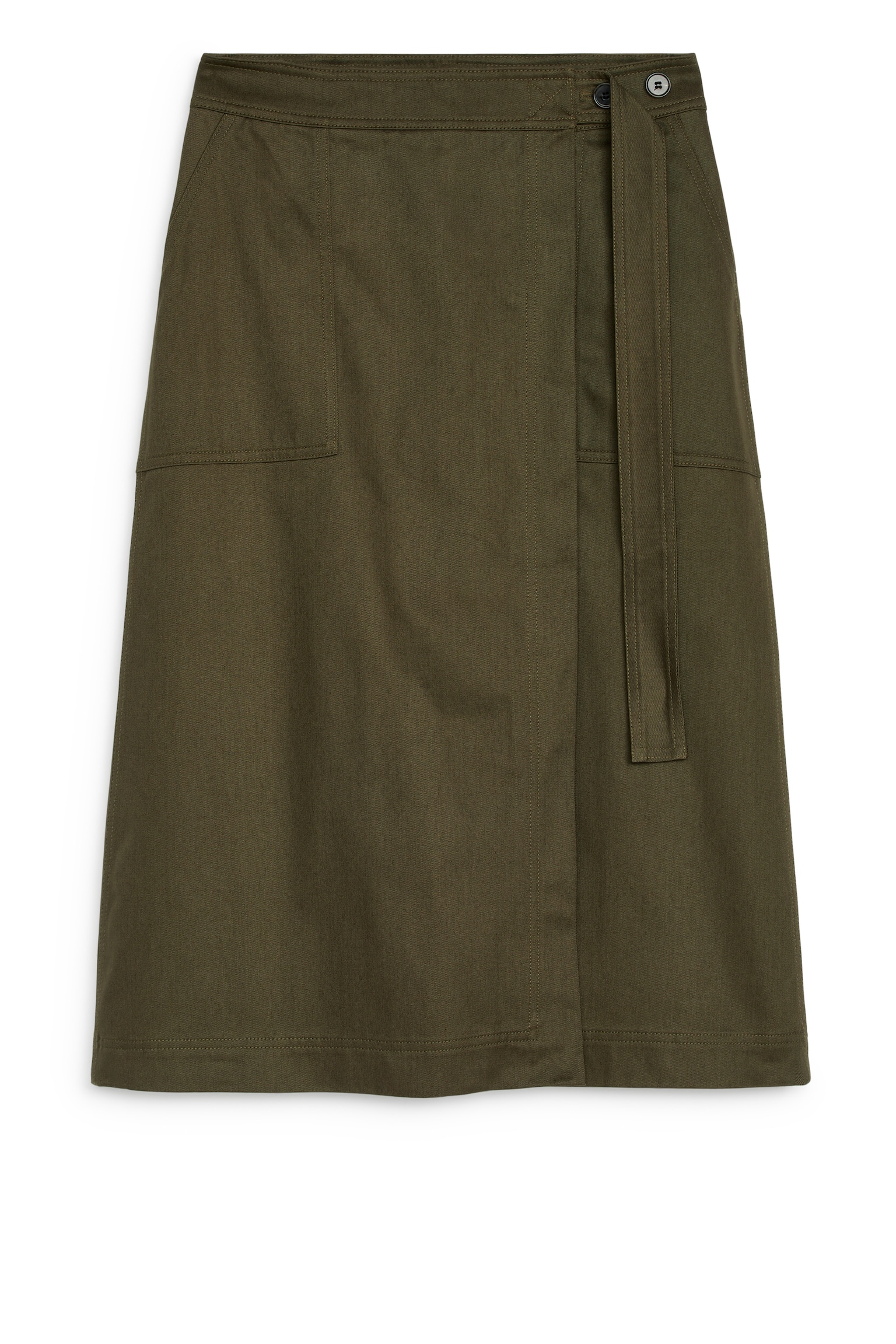 Cotton Wrap Skirt - Khaki Green - 1