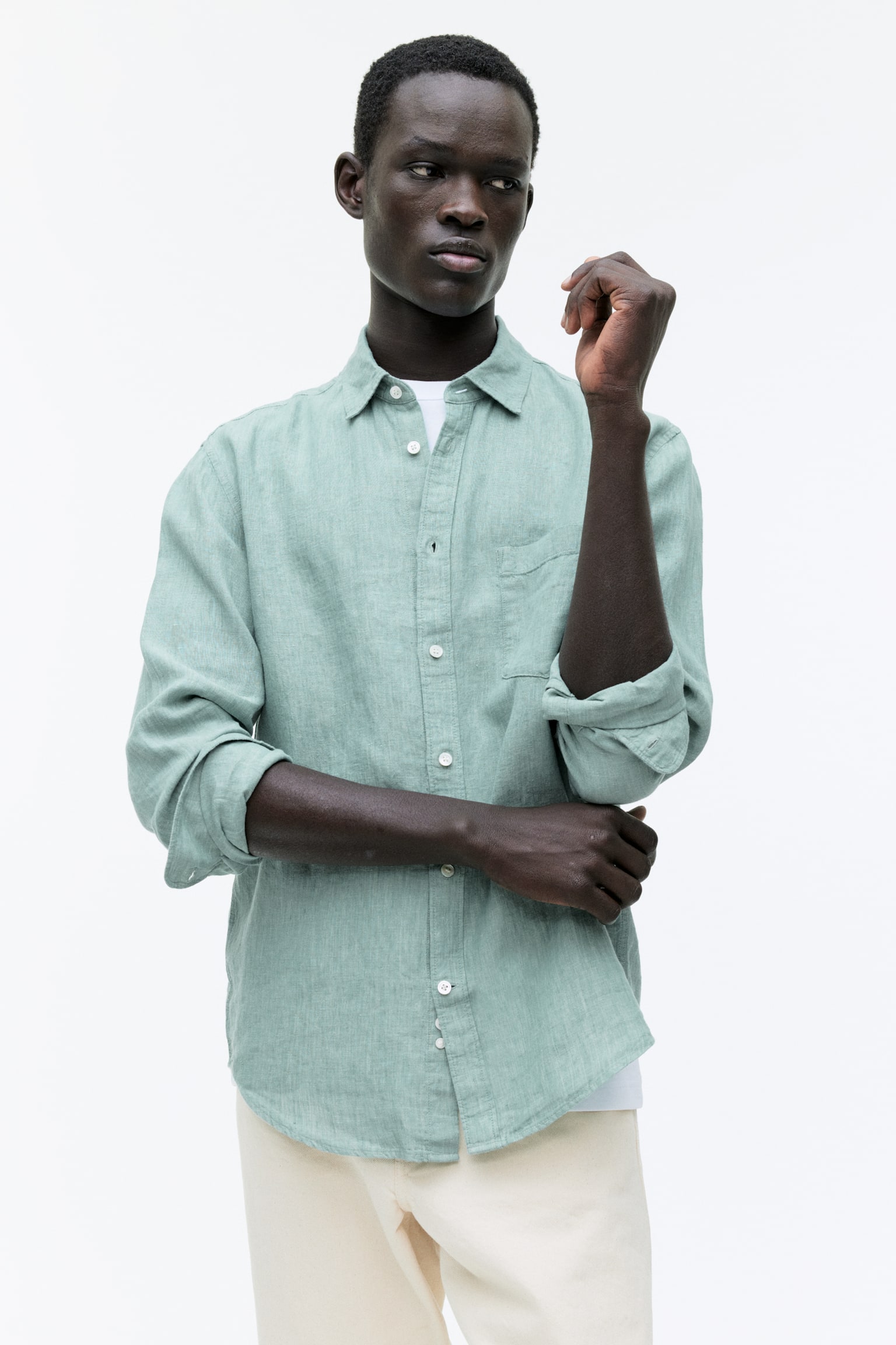 Regular-Fit Linen Shirt - Soft Green Melange/White/Mole/Dark Mole Melange/Dark Blue/Dark Green/Beige/Off-White - 4