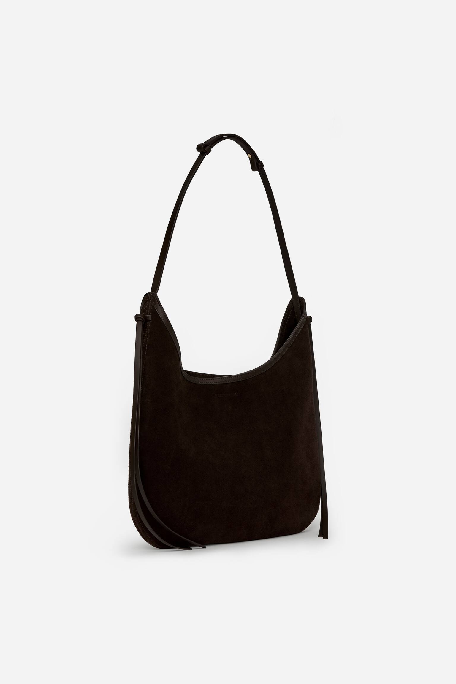 Borsa a spalla in pelle scamosciata - Marrone scuro - 6