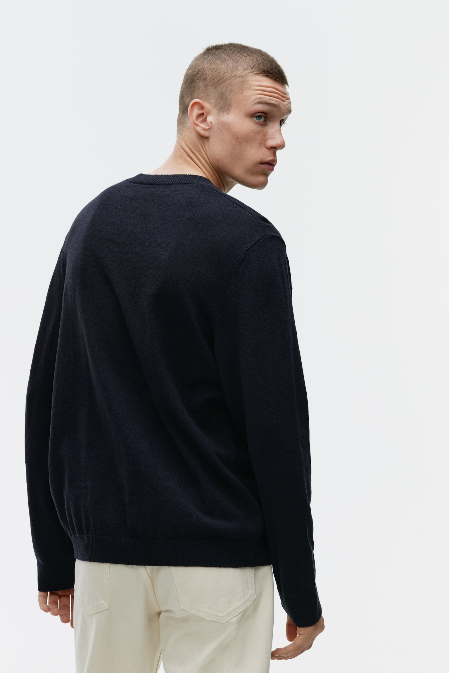 Linen Blend Jumper - Dark Blue/Brown - 4