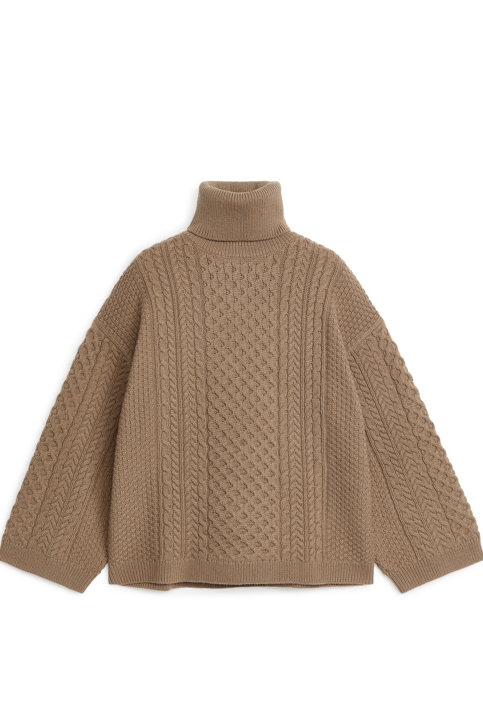 Cable-Knit Wool Jumper - Light Brown - 1