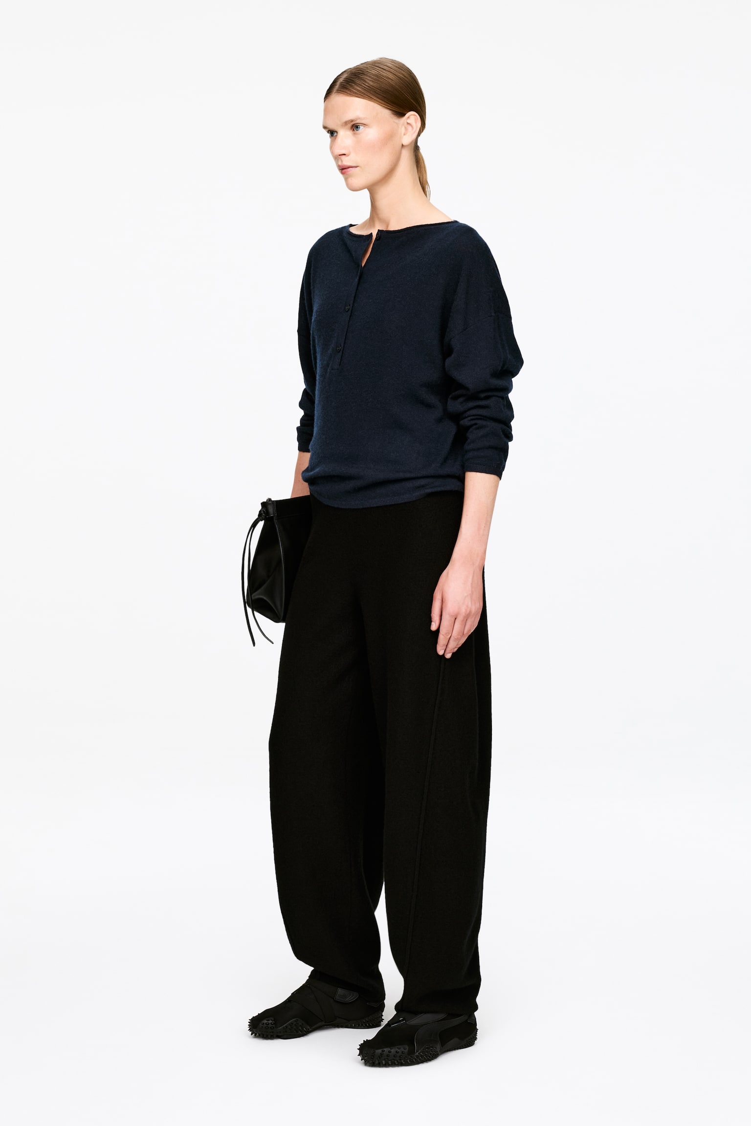 Maglione con scollo a barchetta in puro cashmere - Blu scuro/Grigio - 6