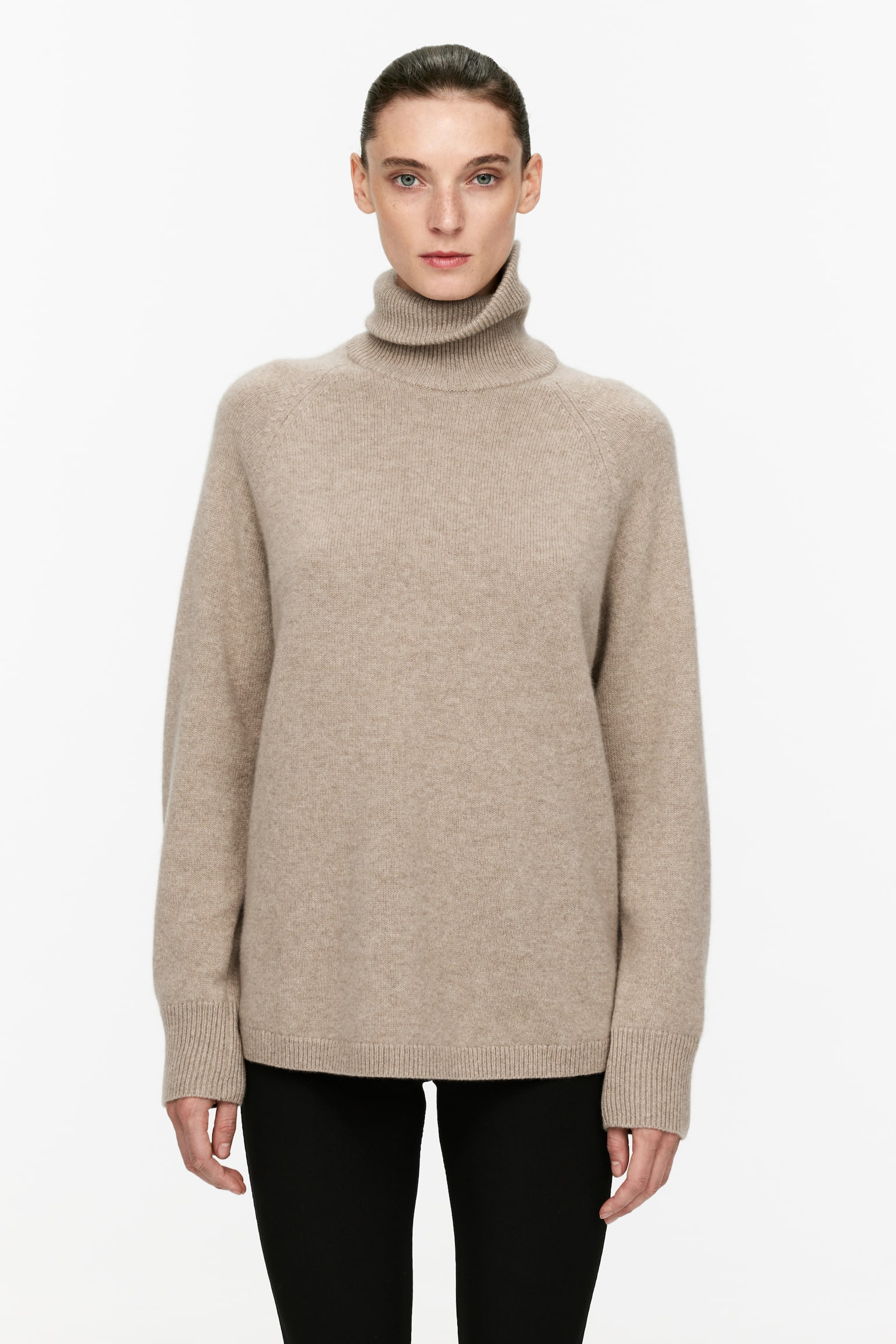 Roll-Neck Cashmere-Wool Jumper - Beige/Dark Blue - 1