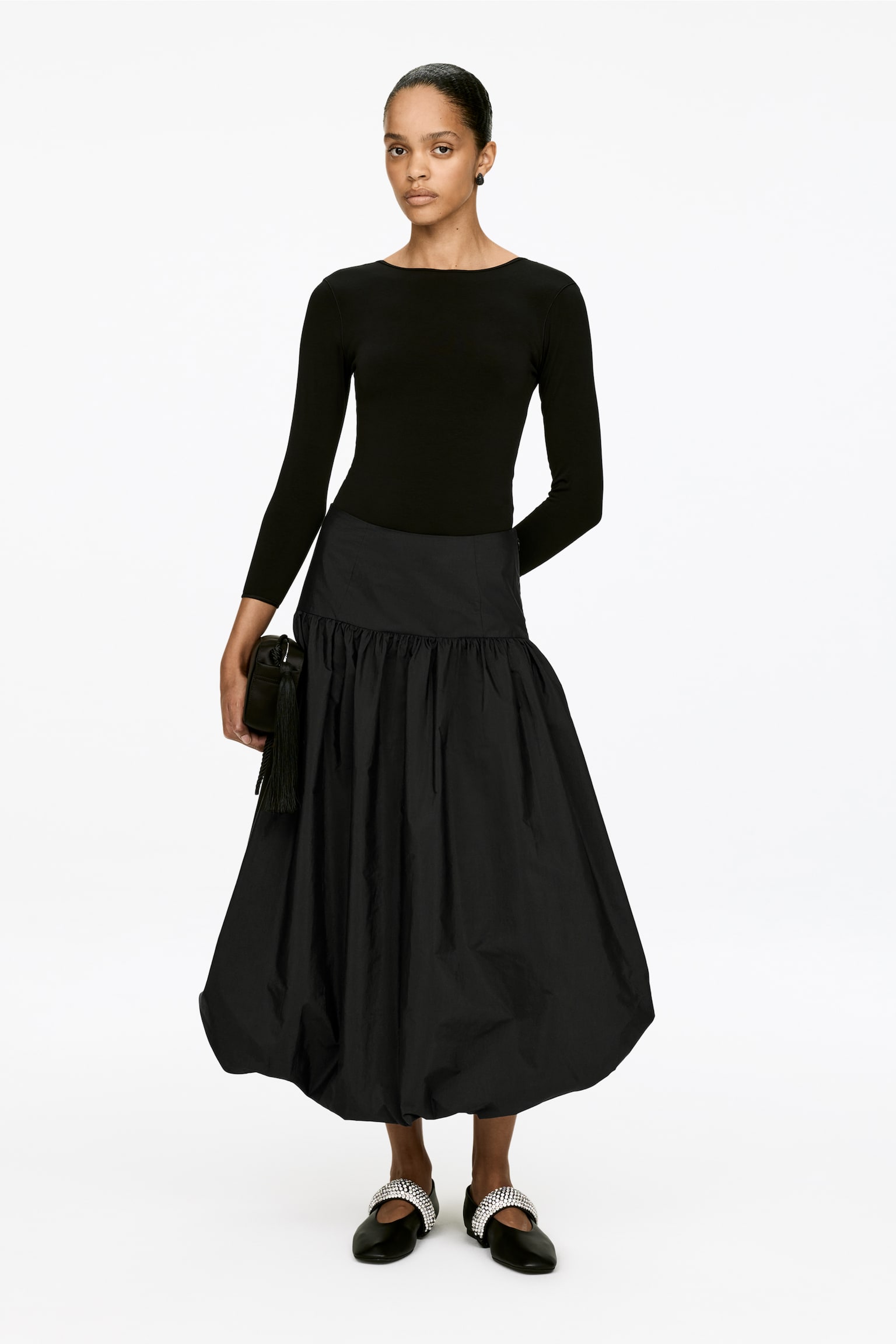 Spódnica bombka z tafty - Czarny/Różowy - 1