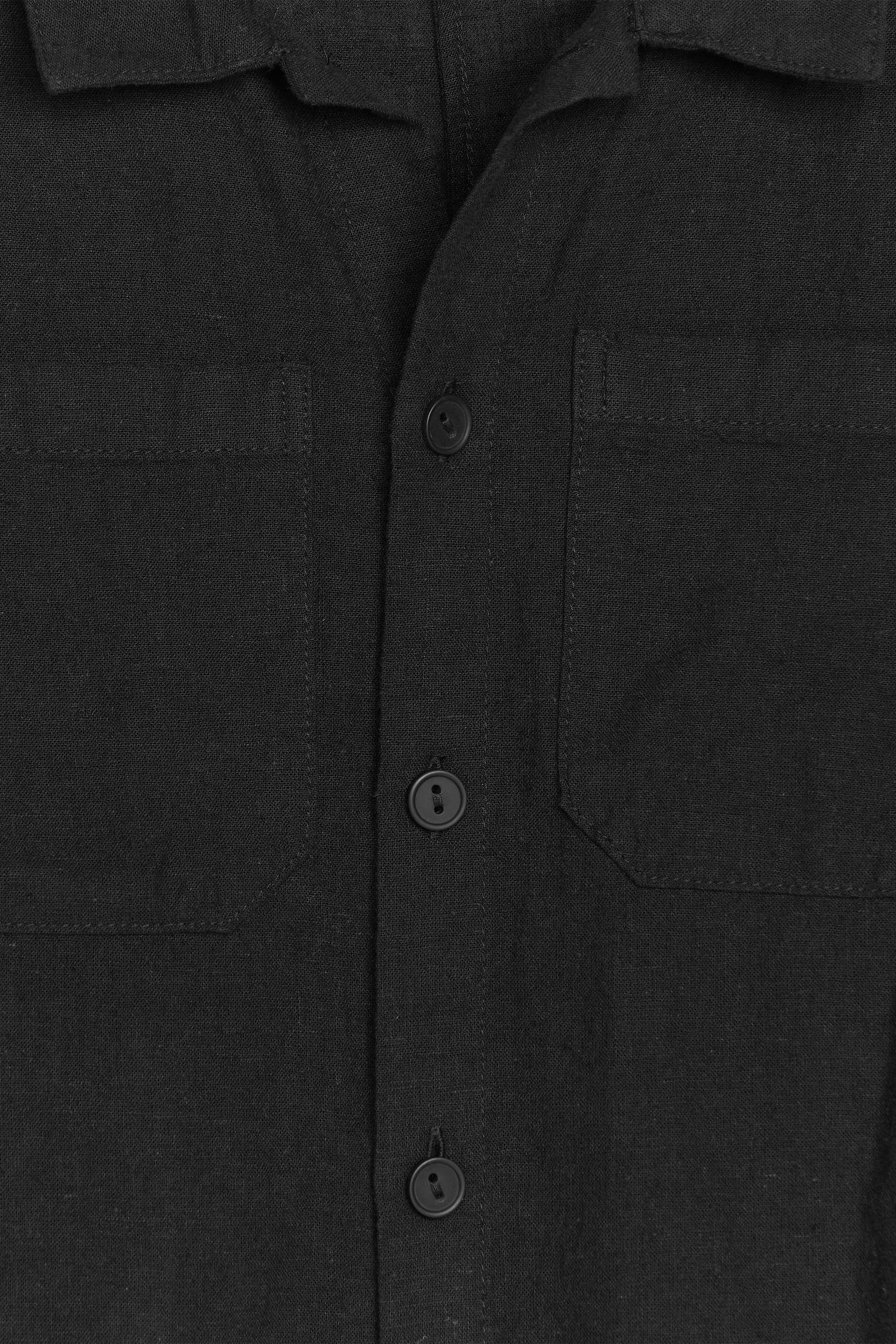 Linen Cotton Overshirt - Black - 3