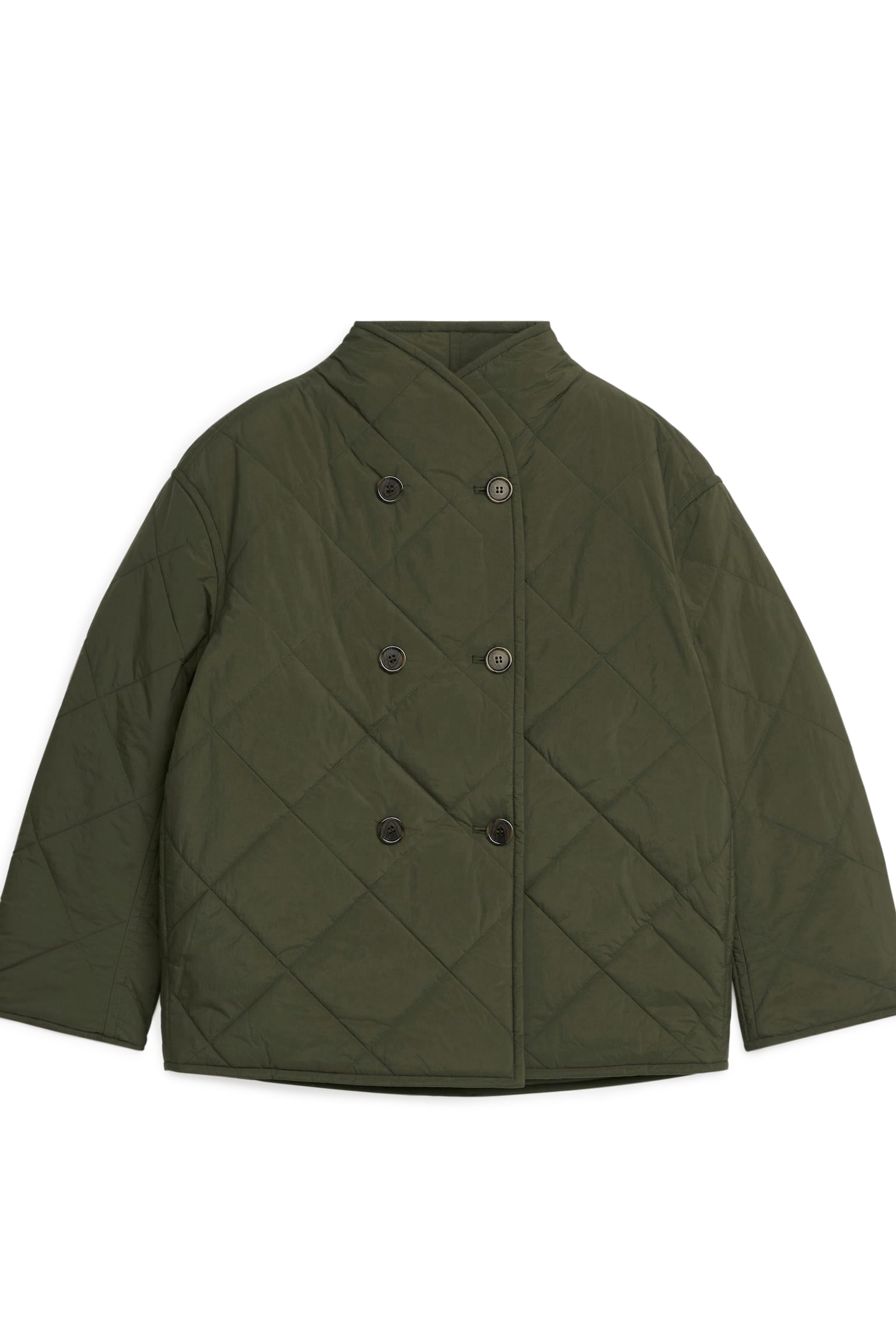 Quilted Shawl-Collar Jacket - Dark Kahki Green - 1