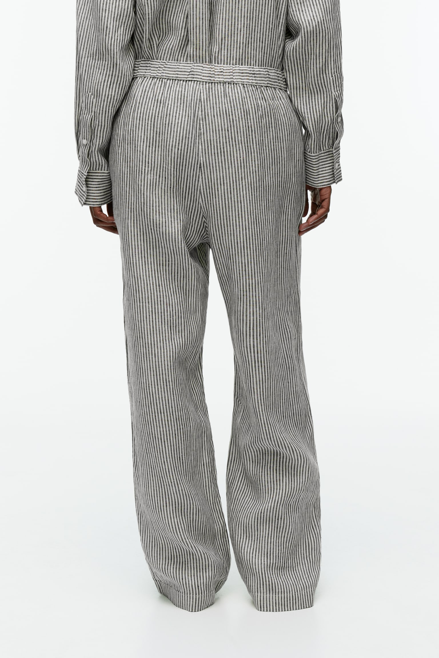 Linen Drawstring Trousers - Off White/Black/Black/Beige - 5