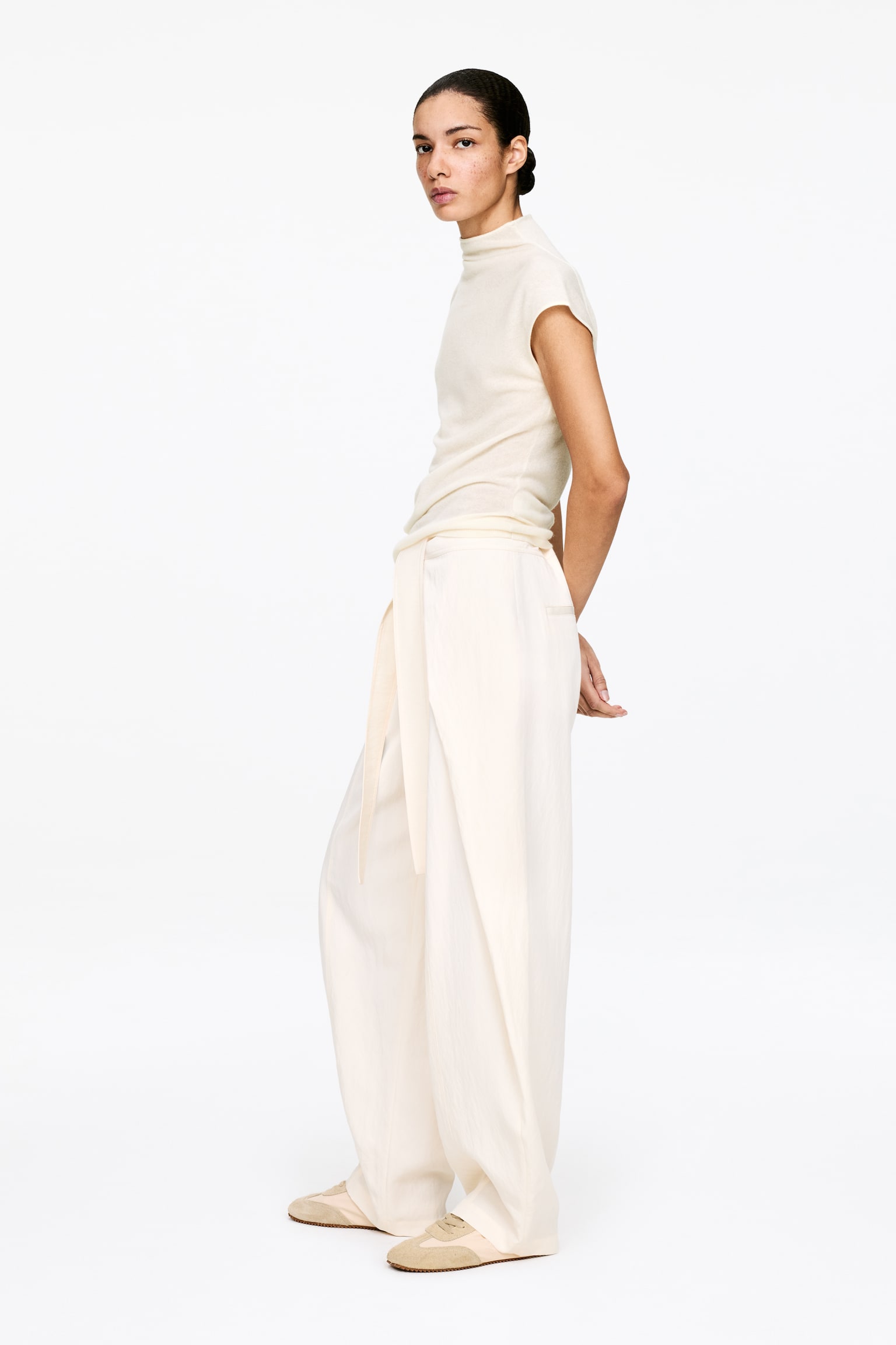 Čistý kašmírový top - Off White/Šedá - 3