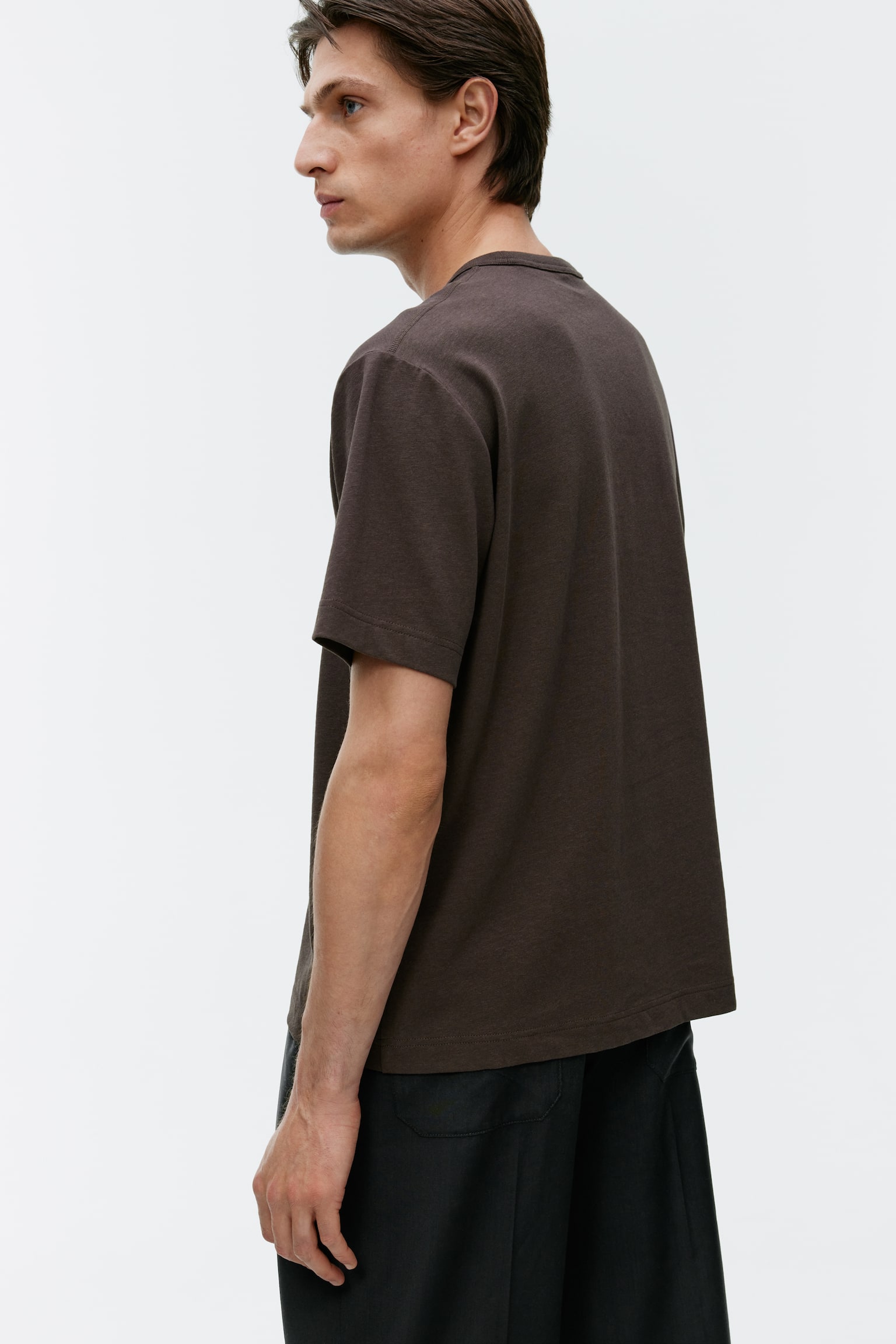 Cotton Linen T-Shirt - Brown - 4