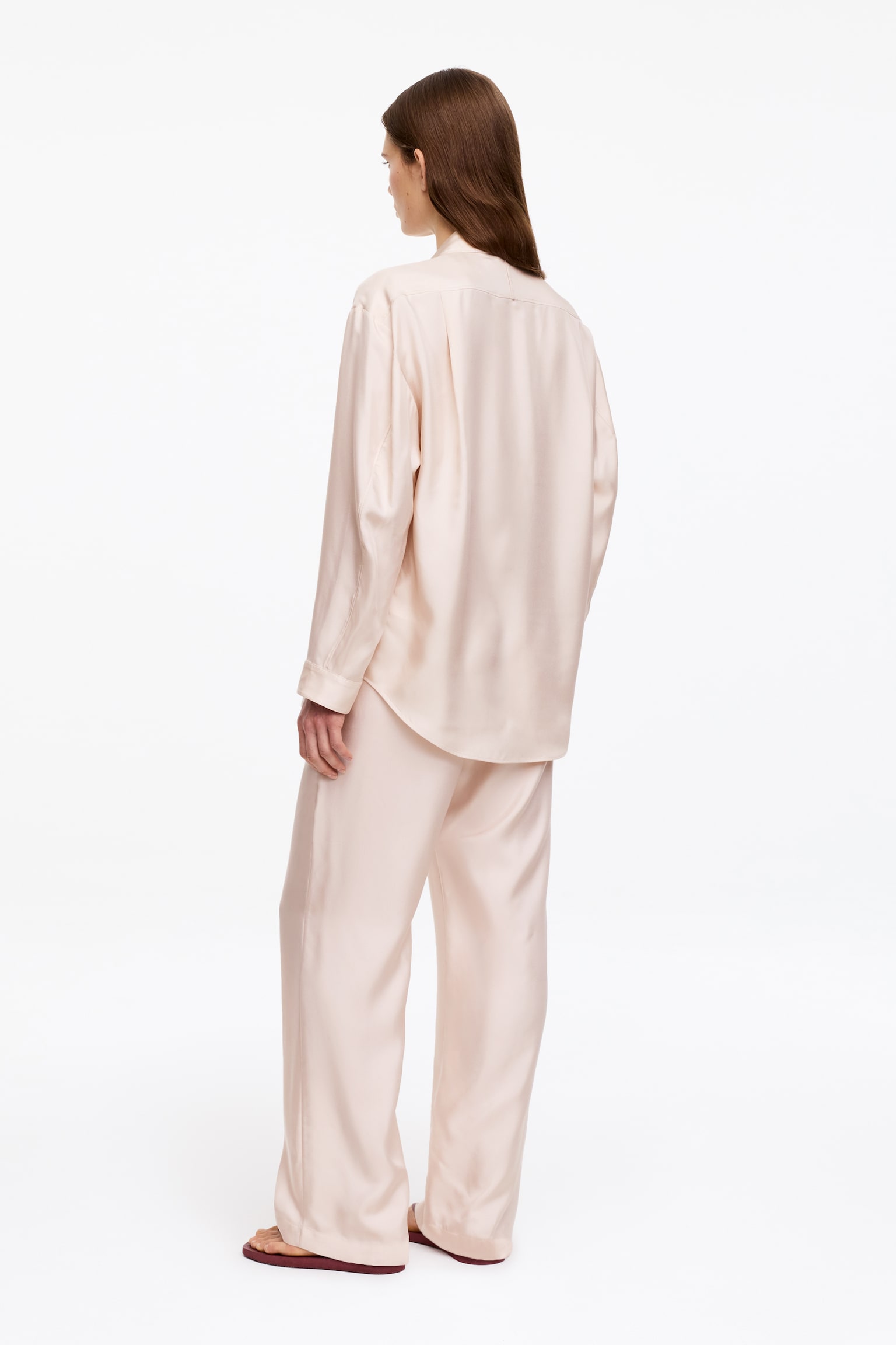 Twillskjorta i silke - Ljusrosa/Mörkbrun - 6