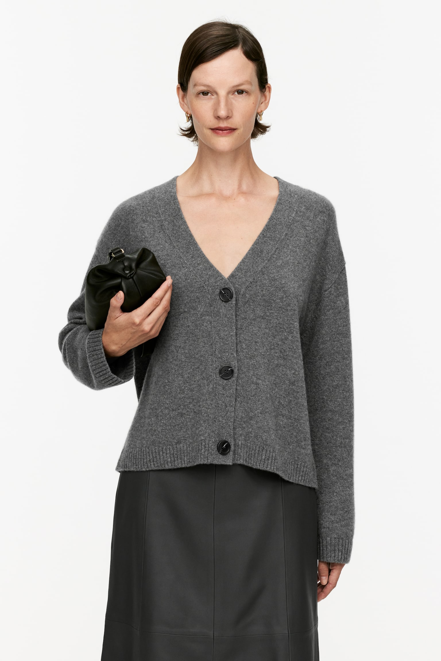 Cashmere-Wool Cardigan - Grey Melange/Khaki Green/Black - 1