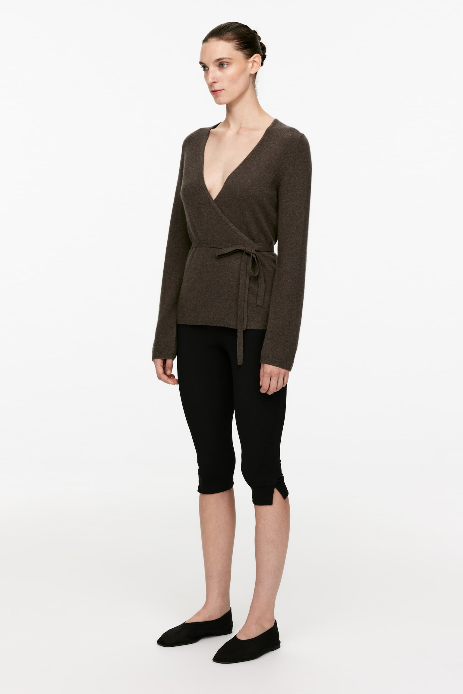 Cashmere-Wool Wrap Cardigan - Dark Brown - 4