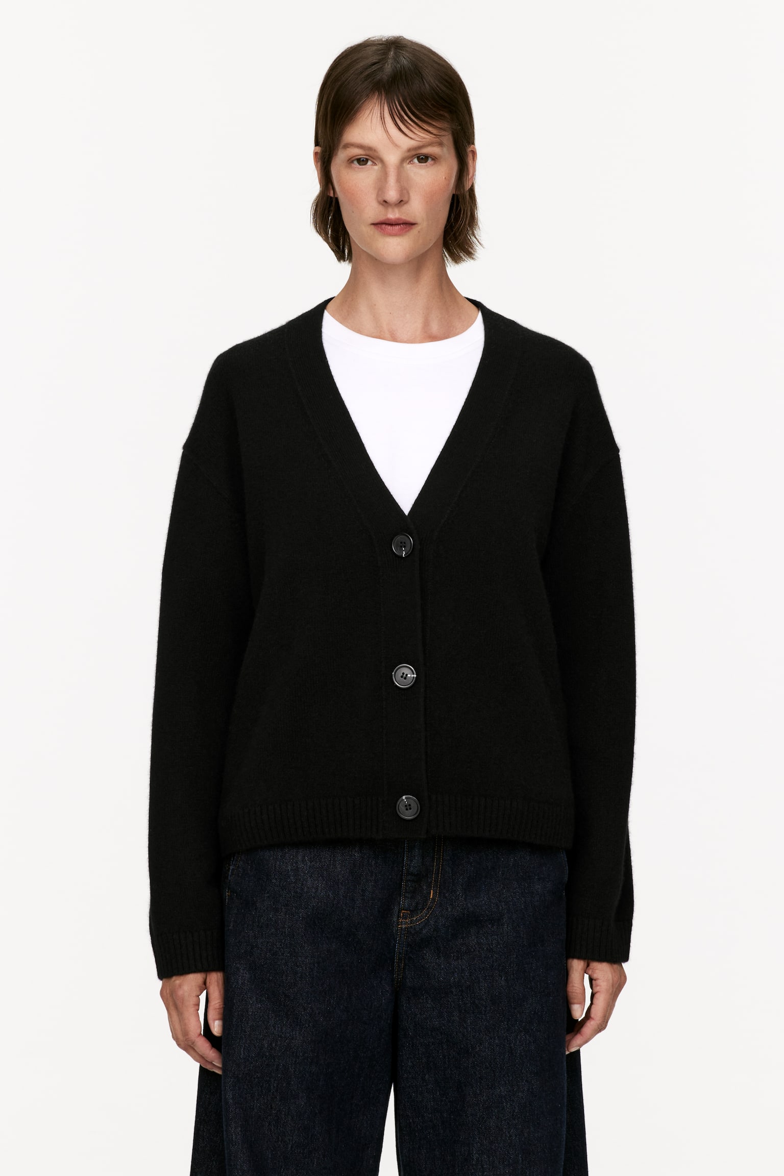 Cashmere-Wool Cardigan - Black/Khaki Green/Grey Melange - 1