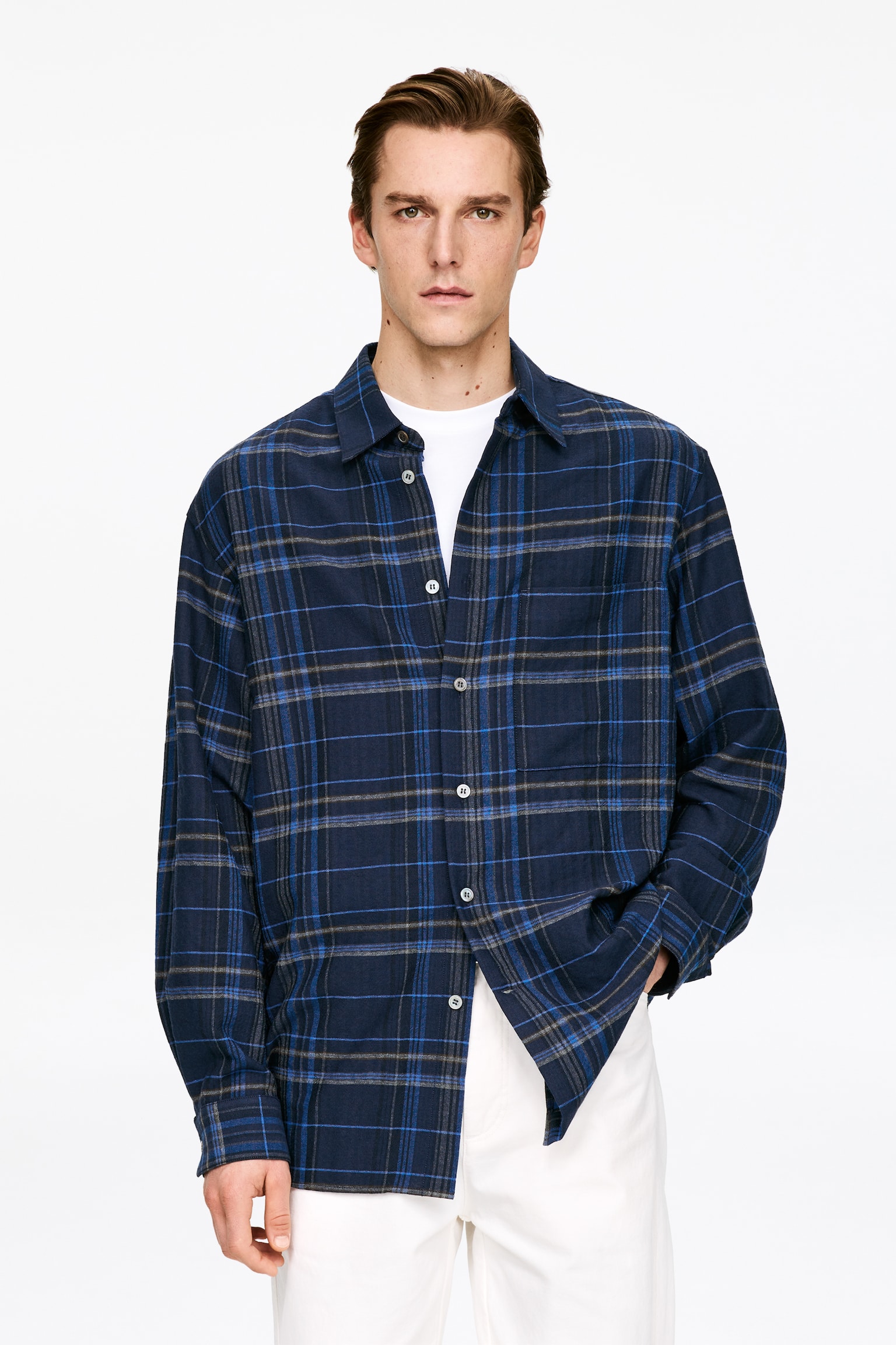 Lockeres Flanellhemd - Blau/Karos - 1