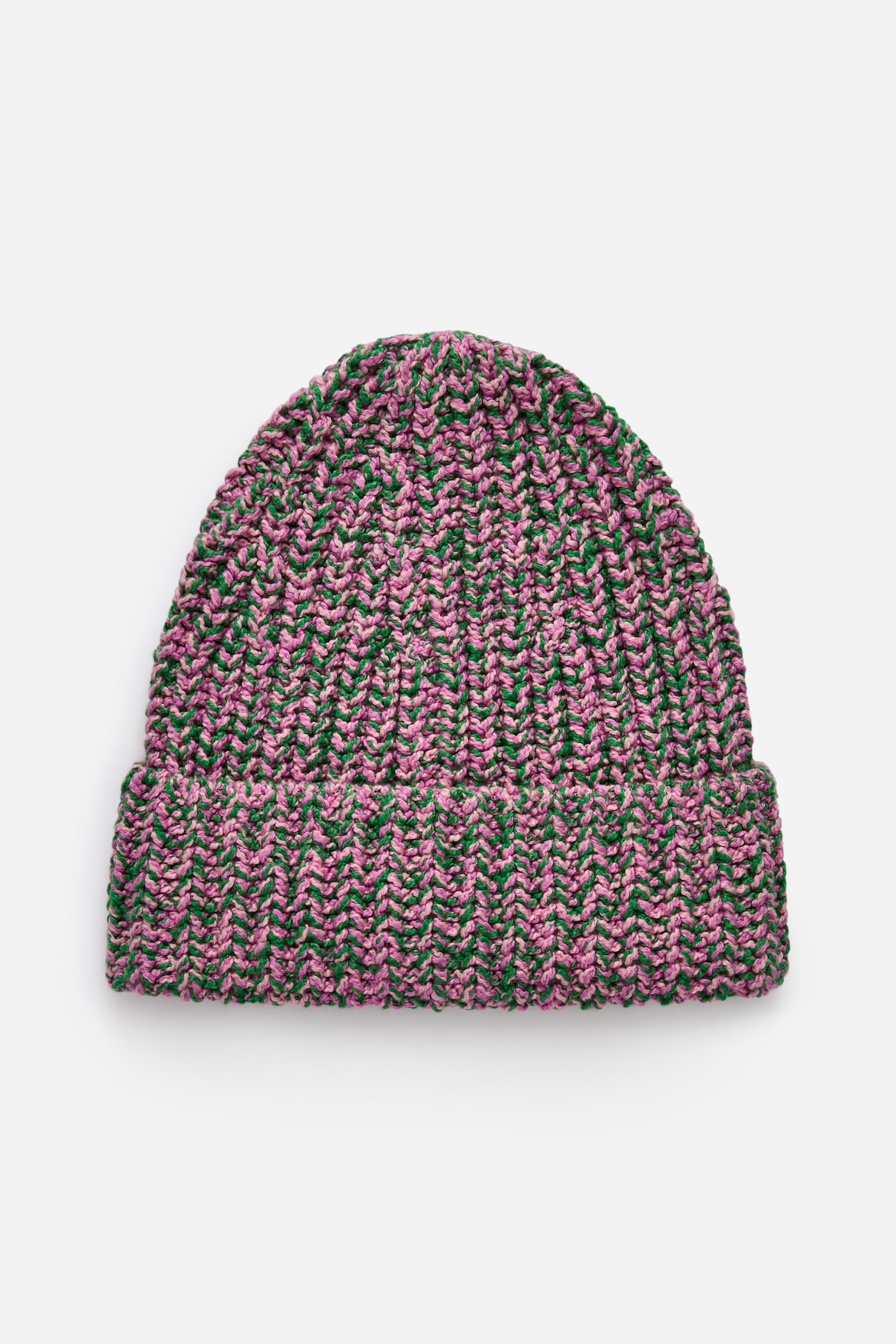 Marmorierte Strickbeanie aus Baumwolle - Rosa/Grün/Blau/Grün/Weiß - 1