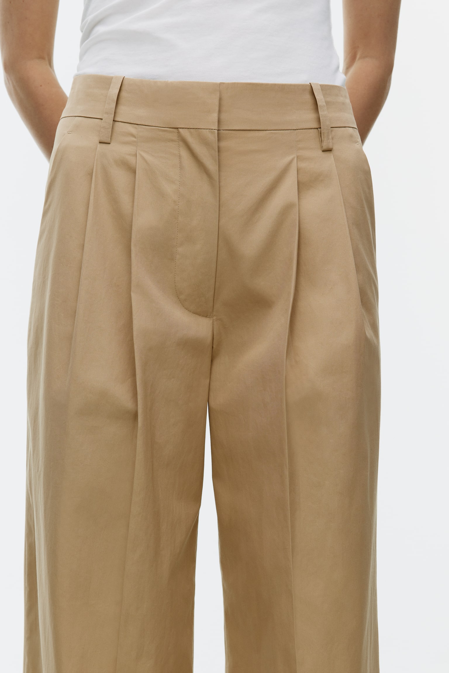 Wide Pleated Trousers - Beige - 6