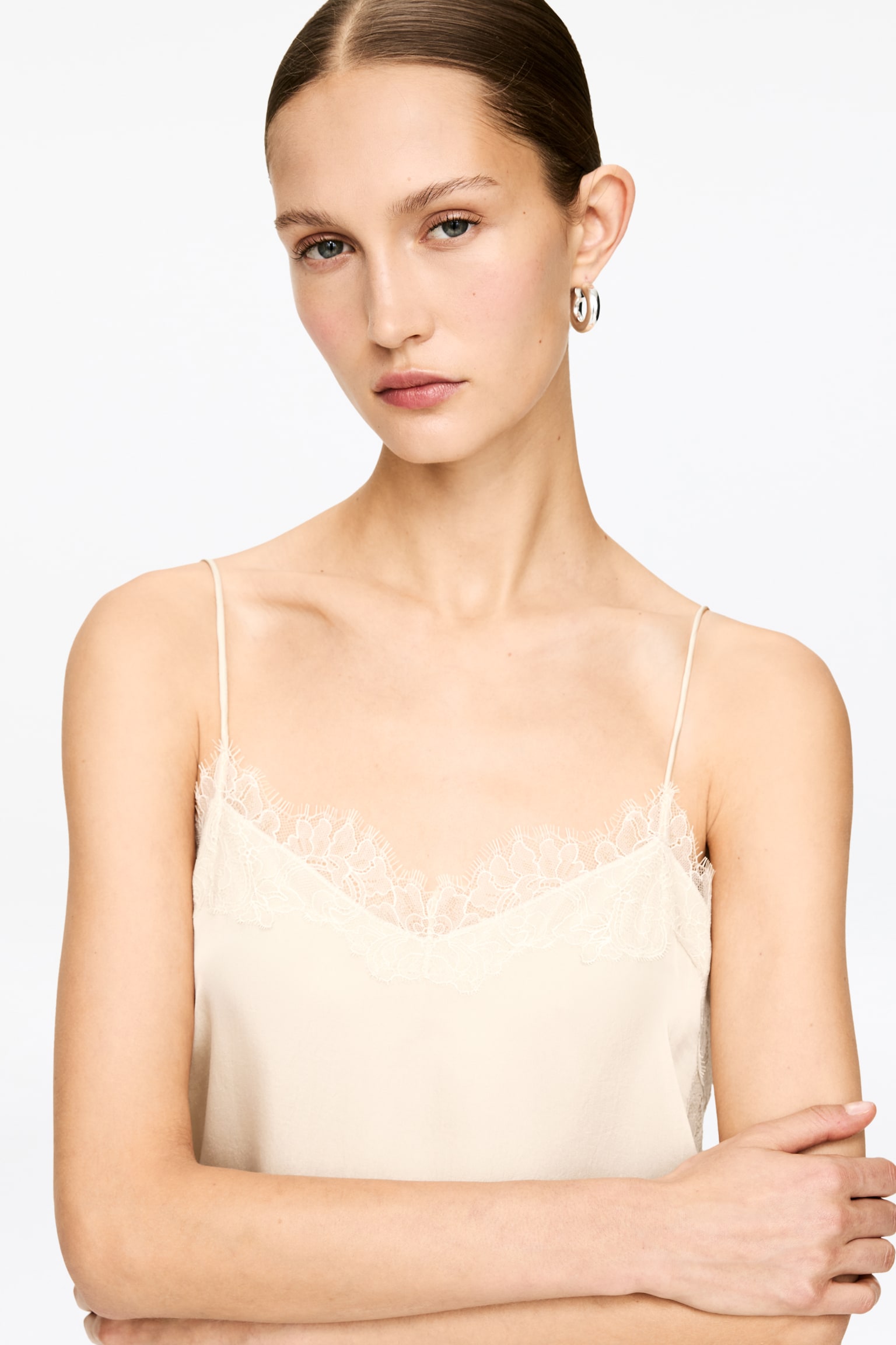 Trägertop mit Spitze - Hellbeige/Schwarz - 3