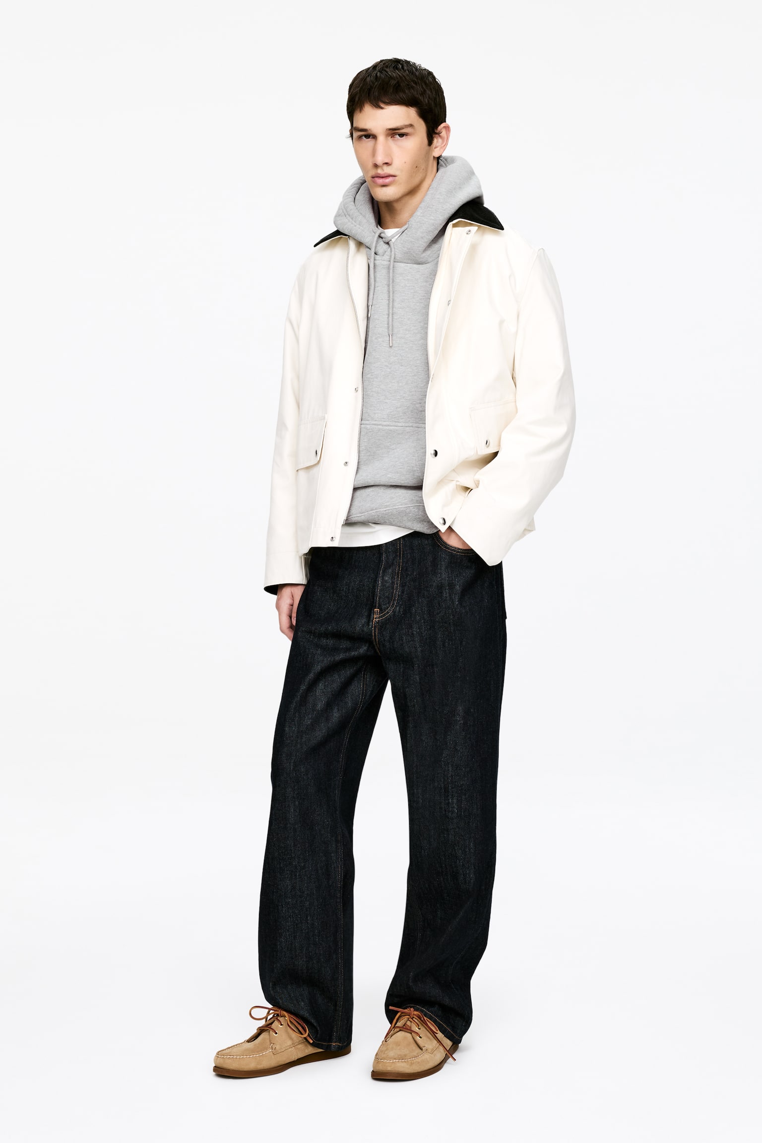 Sweatshirt mit Kapuze - Graumeliert/Rot - 5