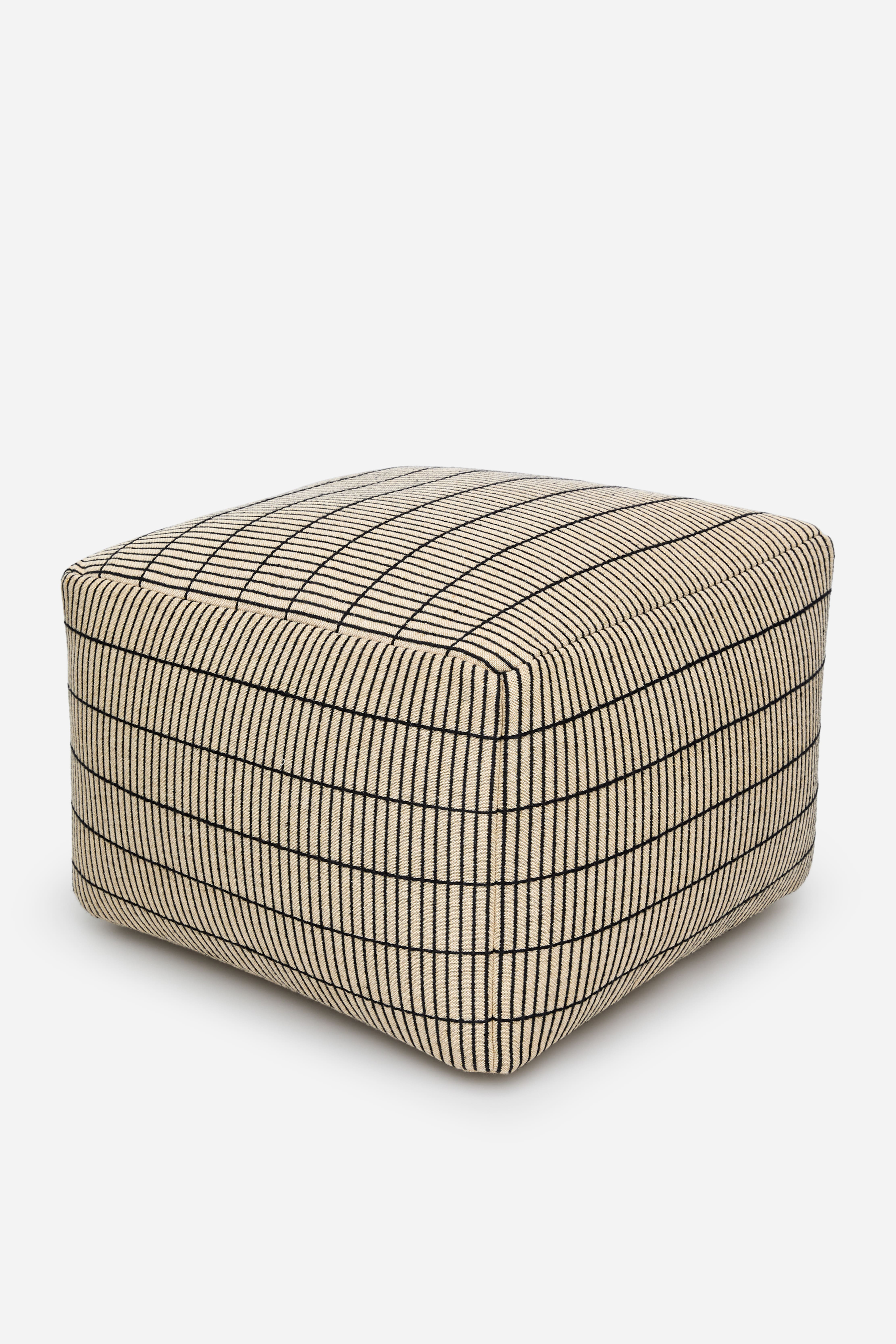 Pouf en laine et coton - Noir/Beige