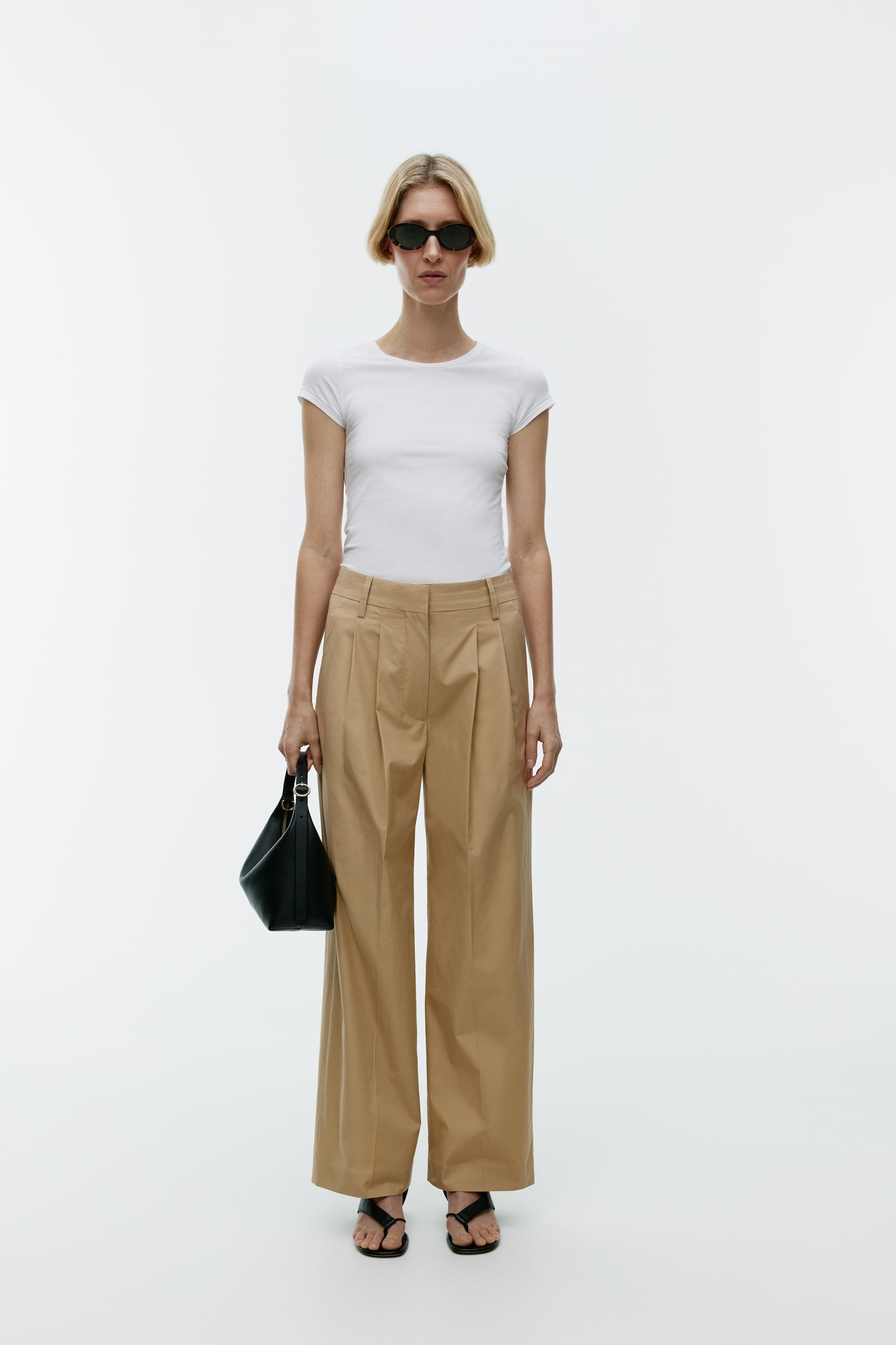 Wide Pleated Trousers - Beige - 2