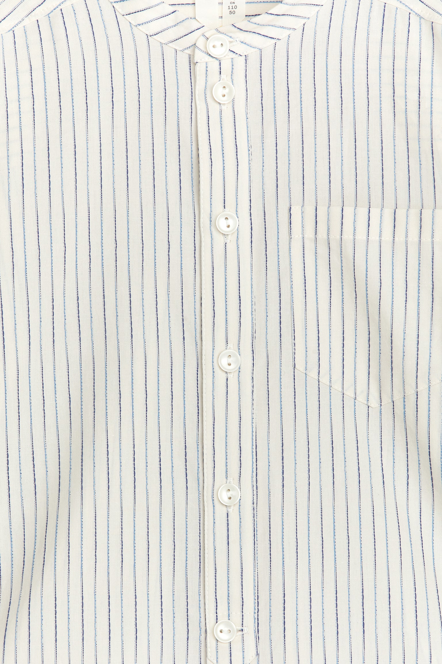 Collarless Cotton Shirt - White/Blue - 2