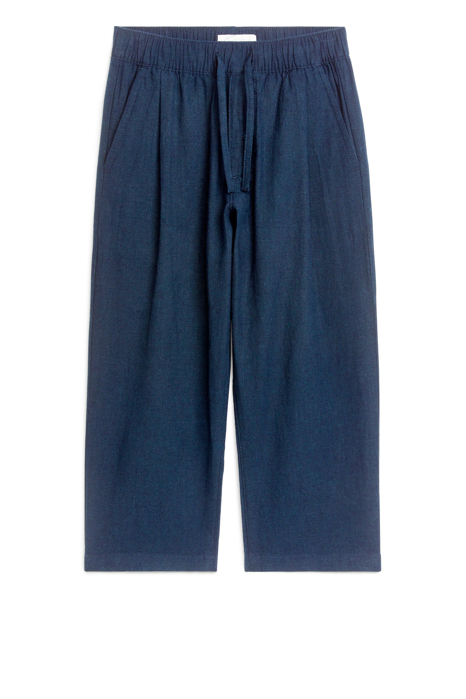 Drawstring Linen Trousers - Dark Blue - 1