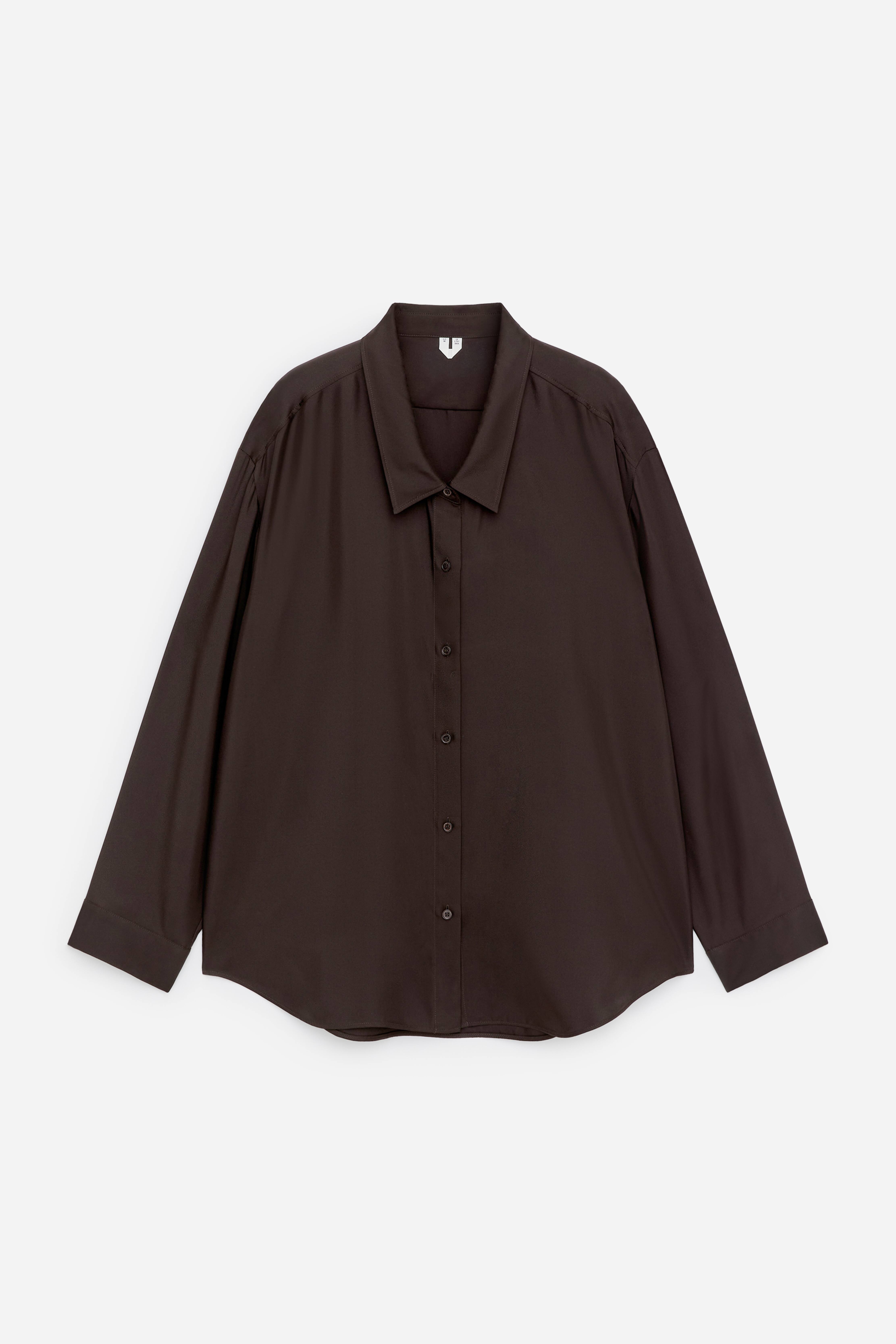 Camicia in twill di seta - Marrone scuro/Rosa chiaro