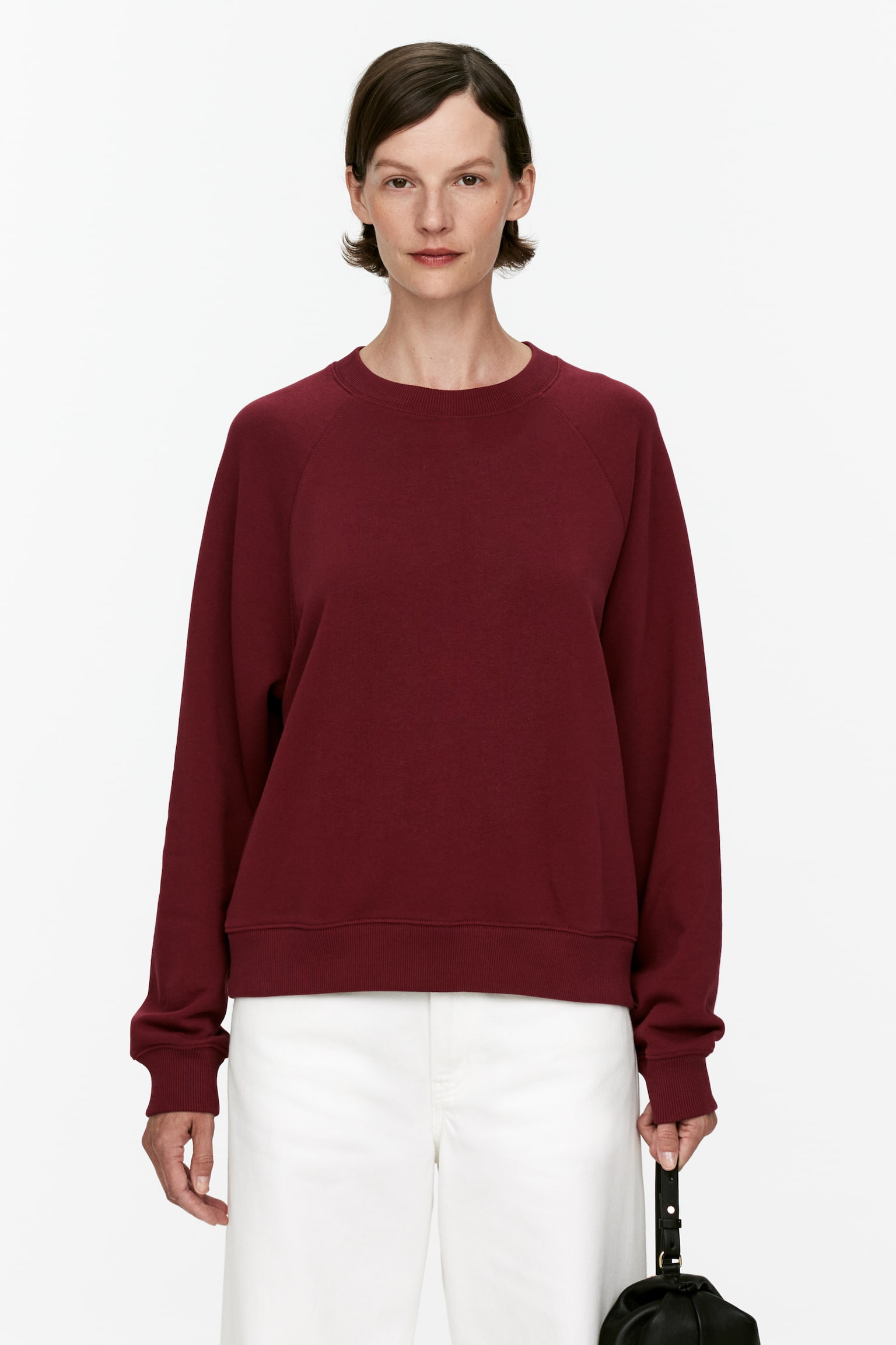 Soft French Terry Sweatshirt - Burgundy/Red/Dusty Pink/Dark Khaki Green/Grey Melange/Dark Blue/Light Blue - 1