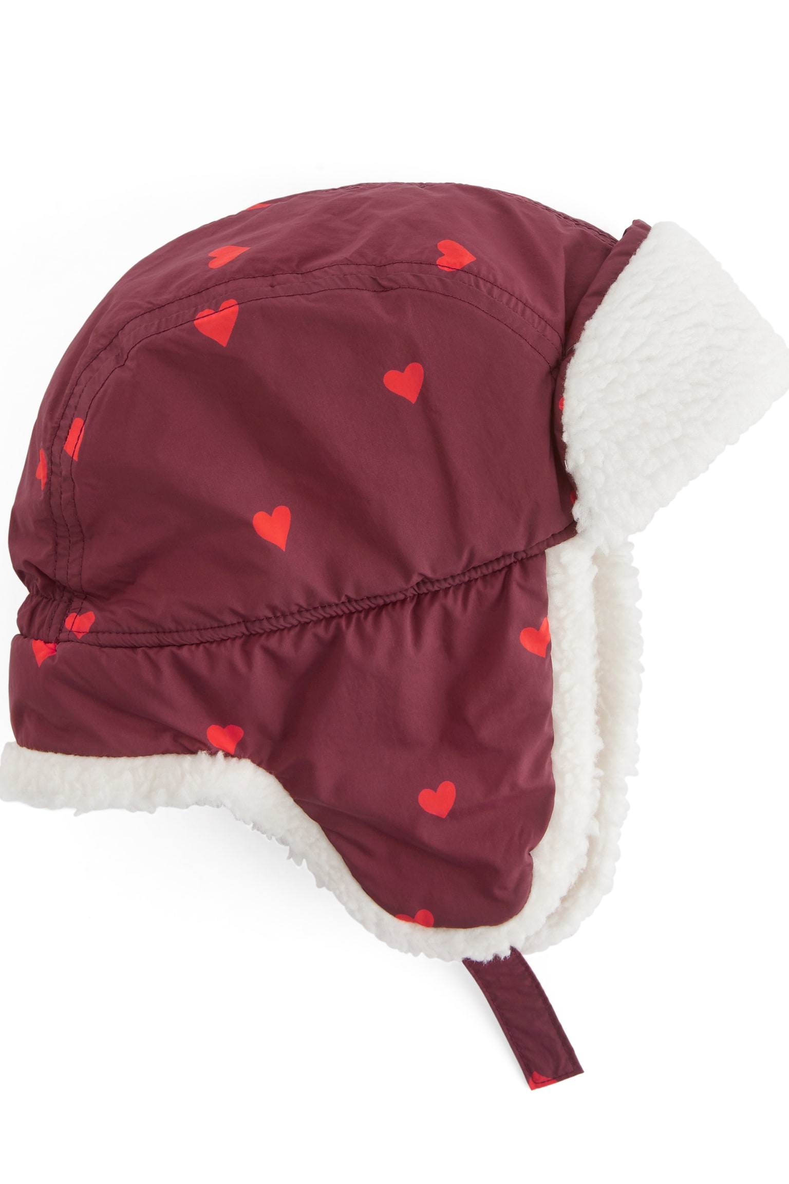 Trapper Hat - Burgundy/Red hearts/Beige/Blue - 2