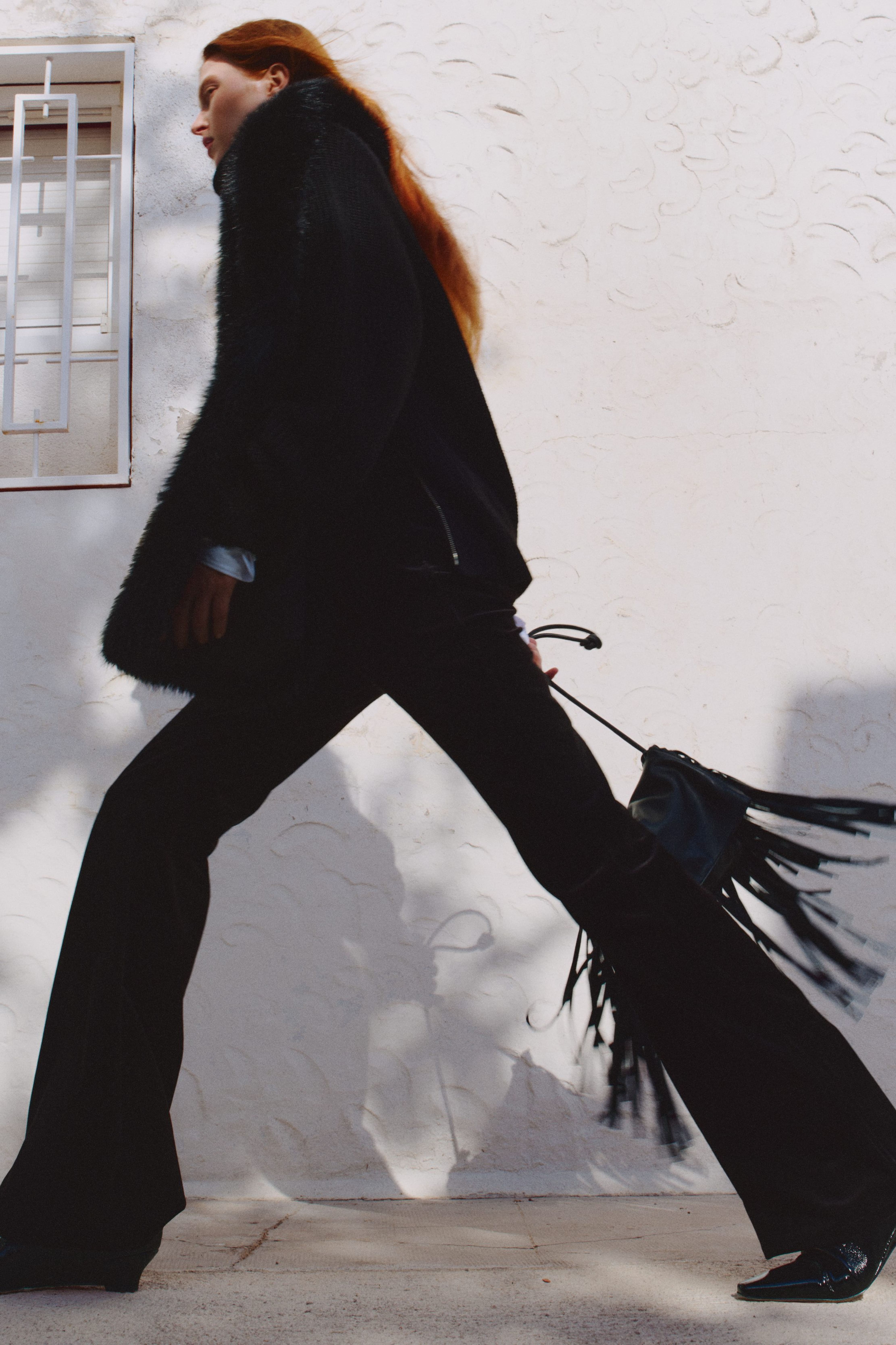 Fluwelen broek met wijd uitlopende pijpen - Zwart